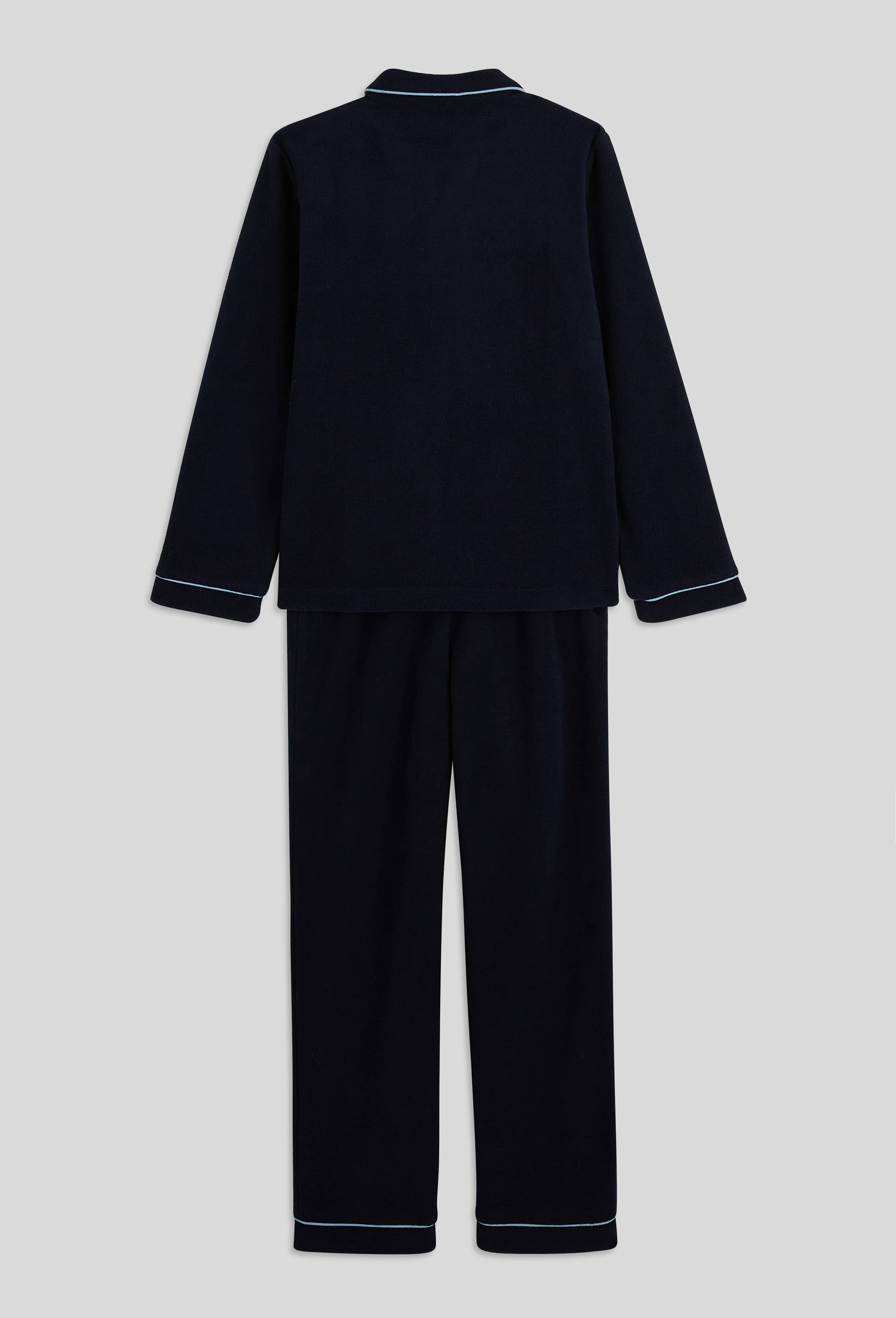 Pyjama chemise manches longues uni en polaire, Bleu fonc&eacute;, large image number 1