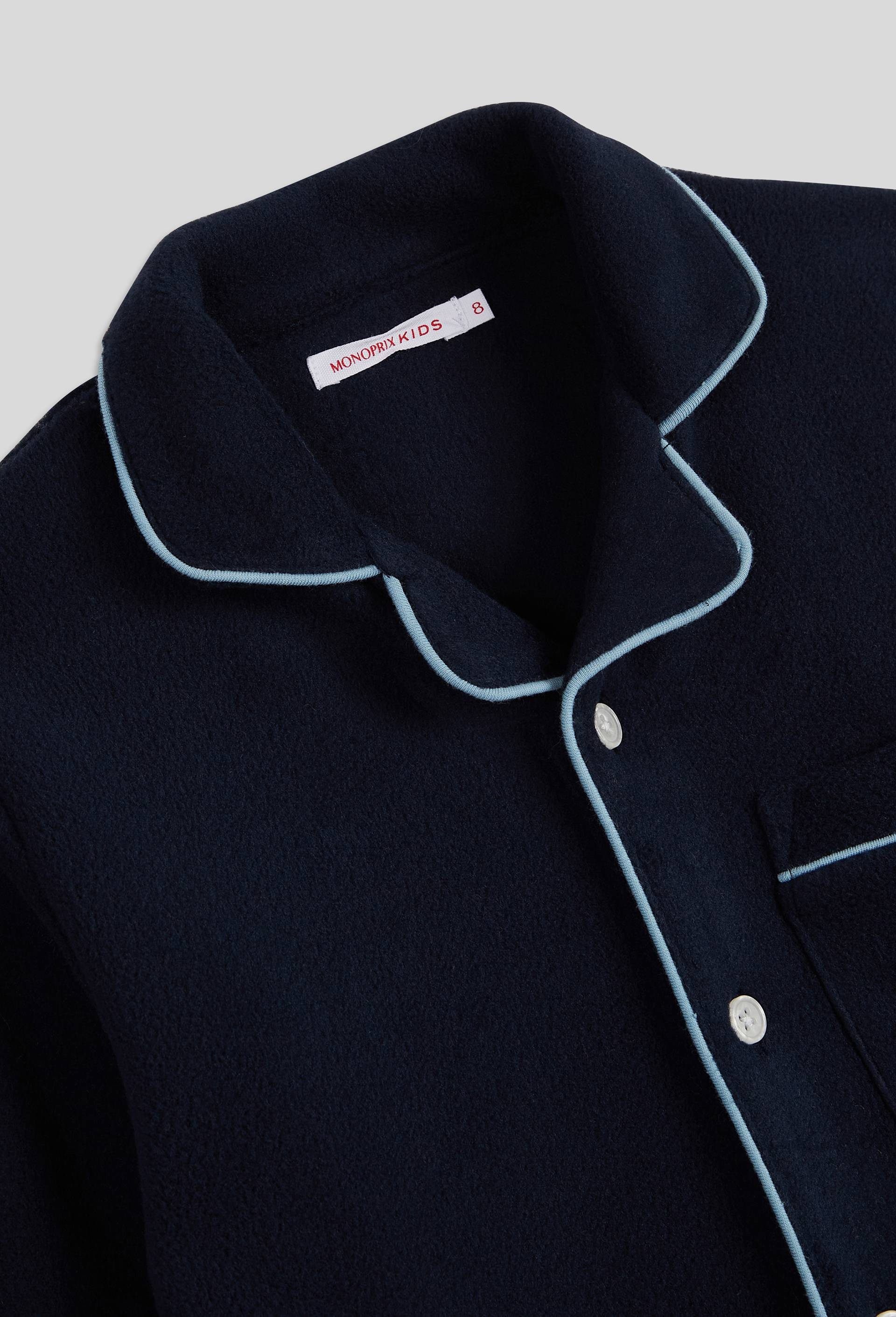 Pyjama chemise manches longues uni en polaire, Bleu fonc&eacute;, large image number 2