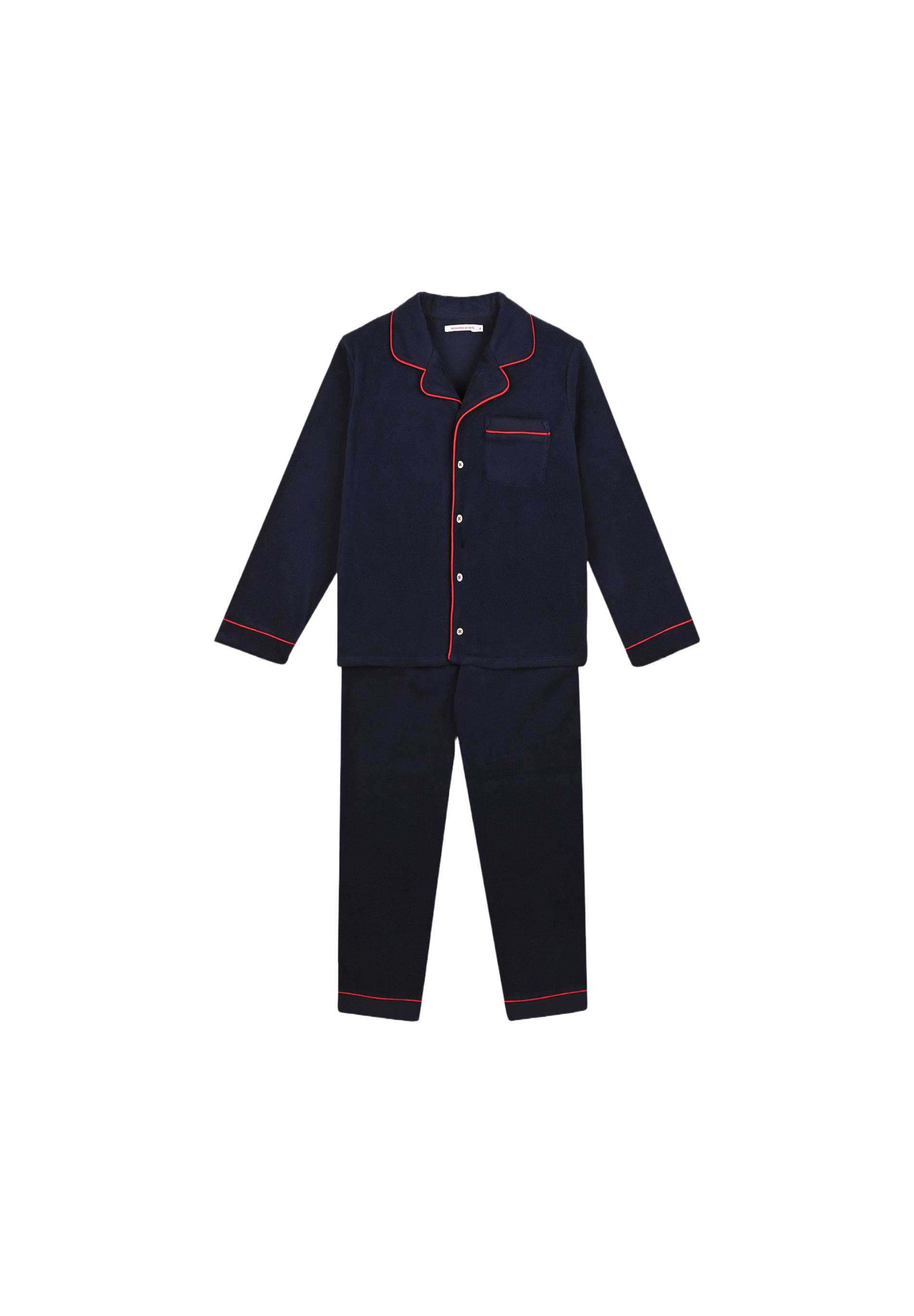 Pyjama chemise manches longues uni en polaire, Bleu fonc&eacute;, large image number 3