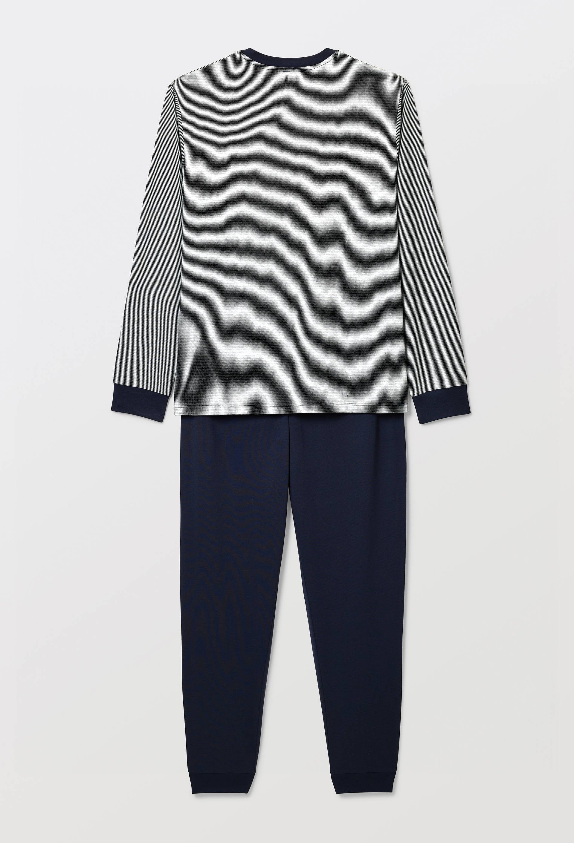 Pyjama T-shirt manches longues  milleraies et pantalon en jersey de coton BIO GOTS, Bleu fonc&eacute;, large image number 3.0