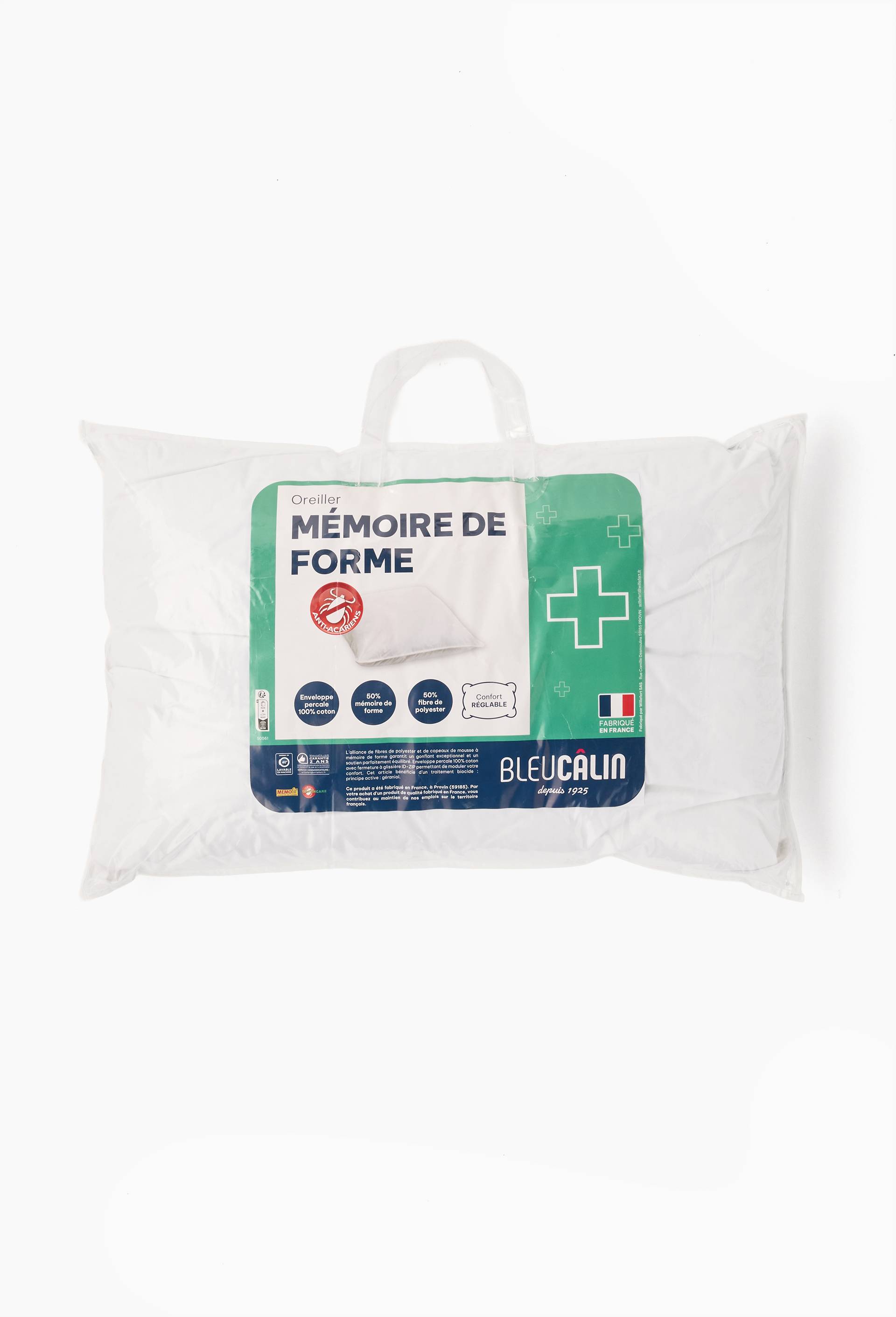Oreiller rectangulaire &agrave; m&eacute;moire de forme, anti acariens, 50x70cm, 50%polyester, 50%polyur&eacute;thane, Blanc, large image number 2