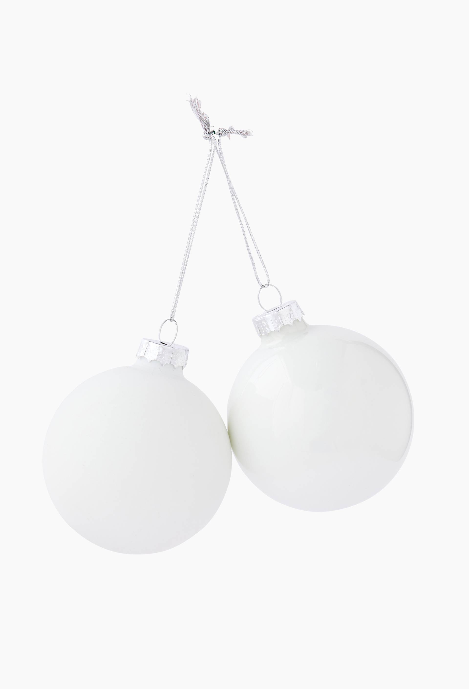 Lot 2 boules mat et brillant, 7cm, en verre, Blanc, large image number 1