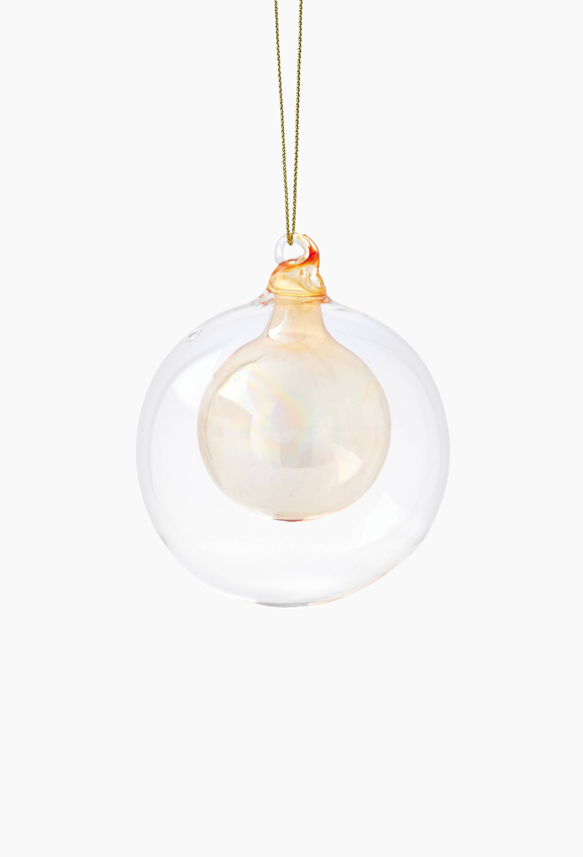 Double boule de No&euml;l, 8cm, en verre, Jaune fonc&eacute;, large image number 0