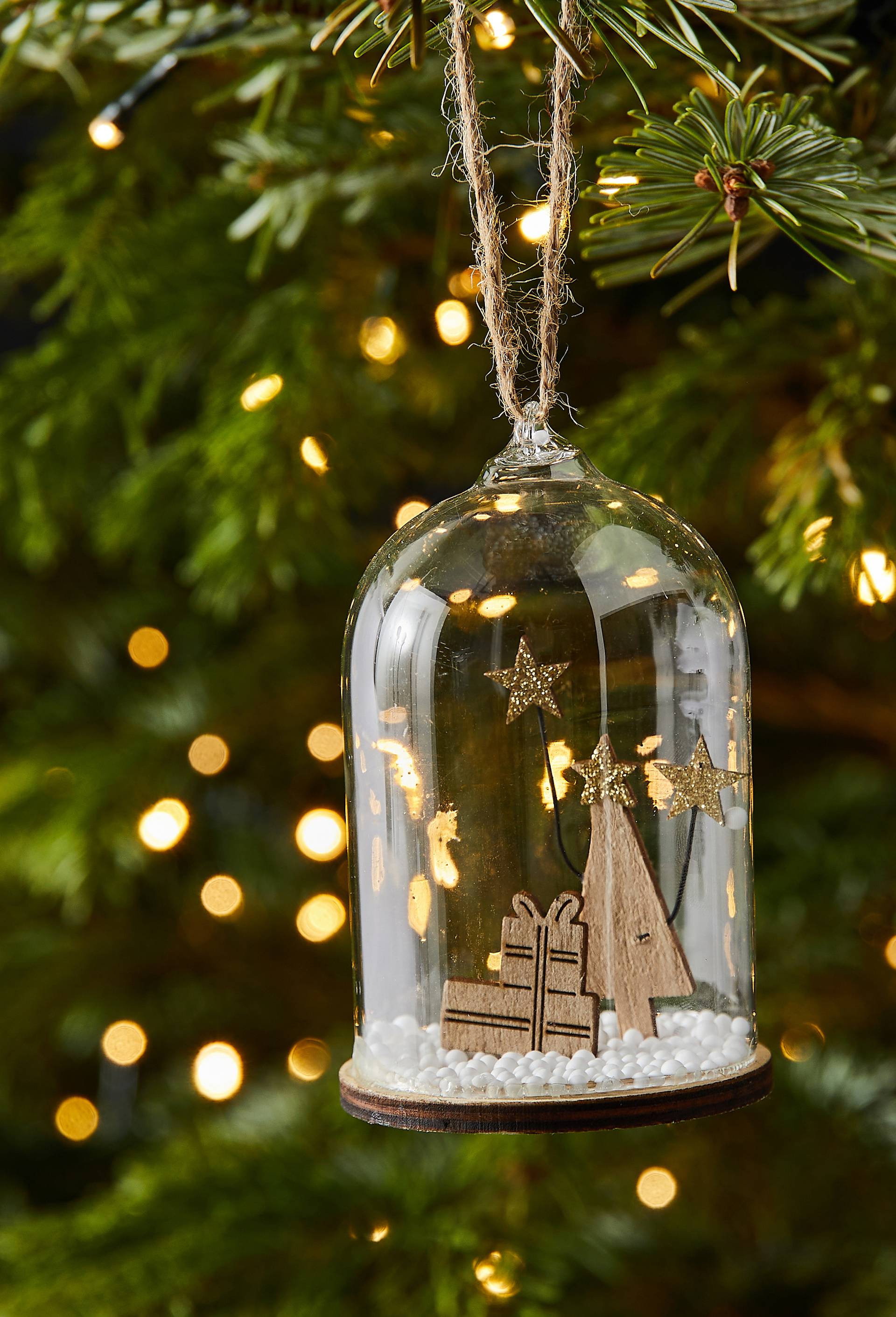 Ornement cloche en verre et d&eacute;cor en bois, Transparent, swatch image