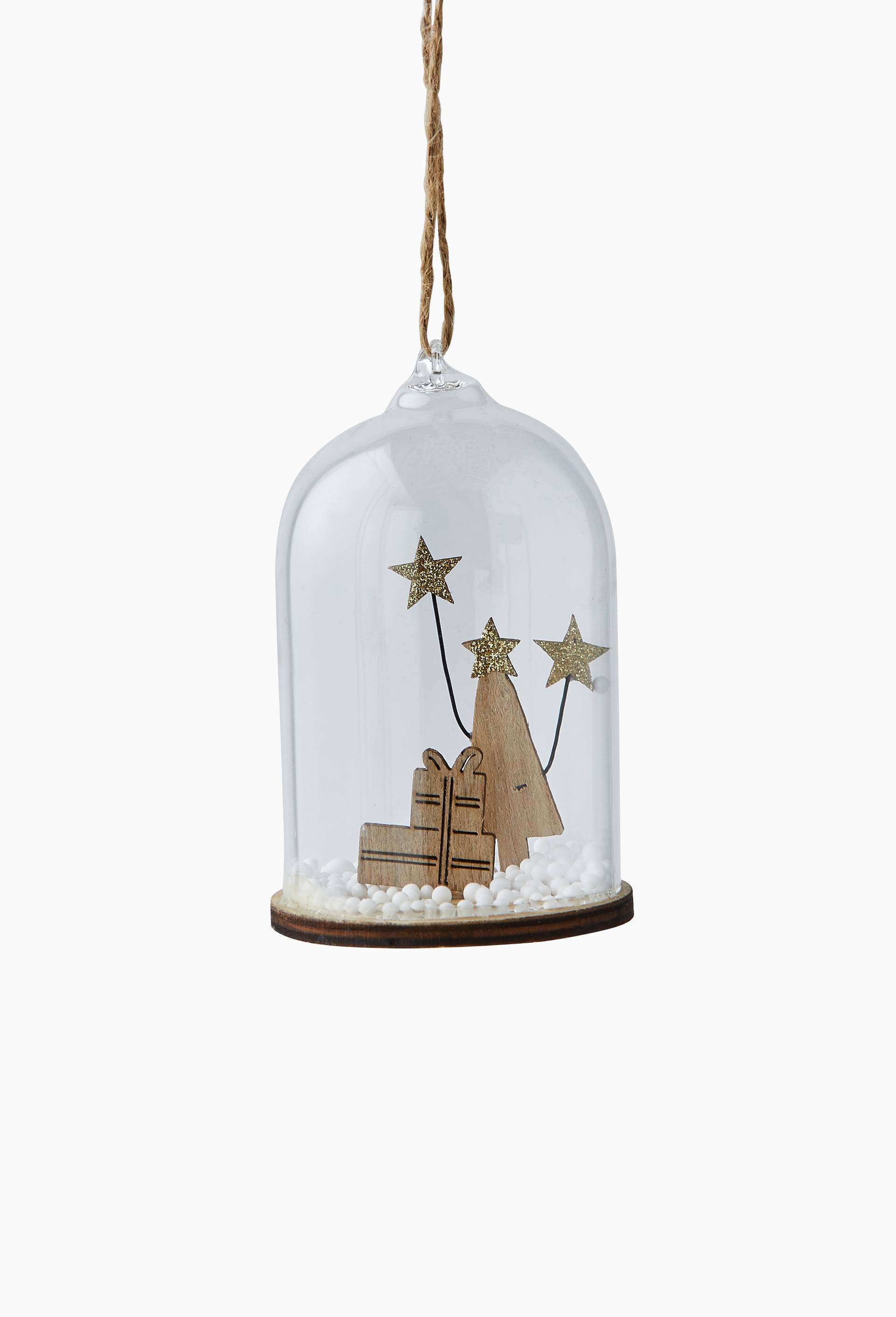 Ornement cloche en verre et d&eacute;cor en bois, Transparent, large image number 1