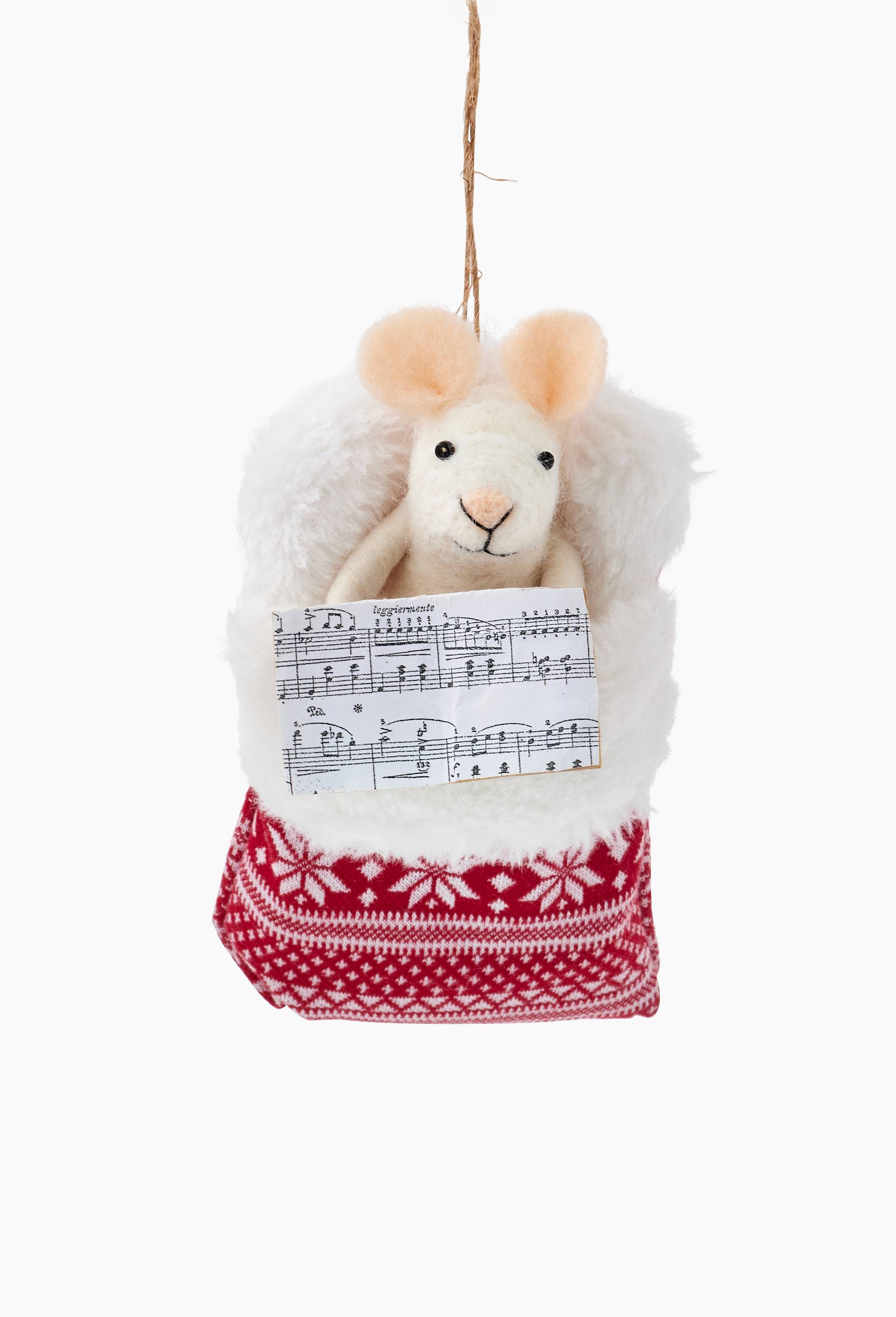 Ornement souris au lit, 13cm, en tissu, Rouge, large image number 1