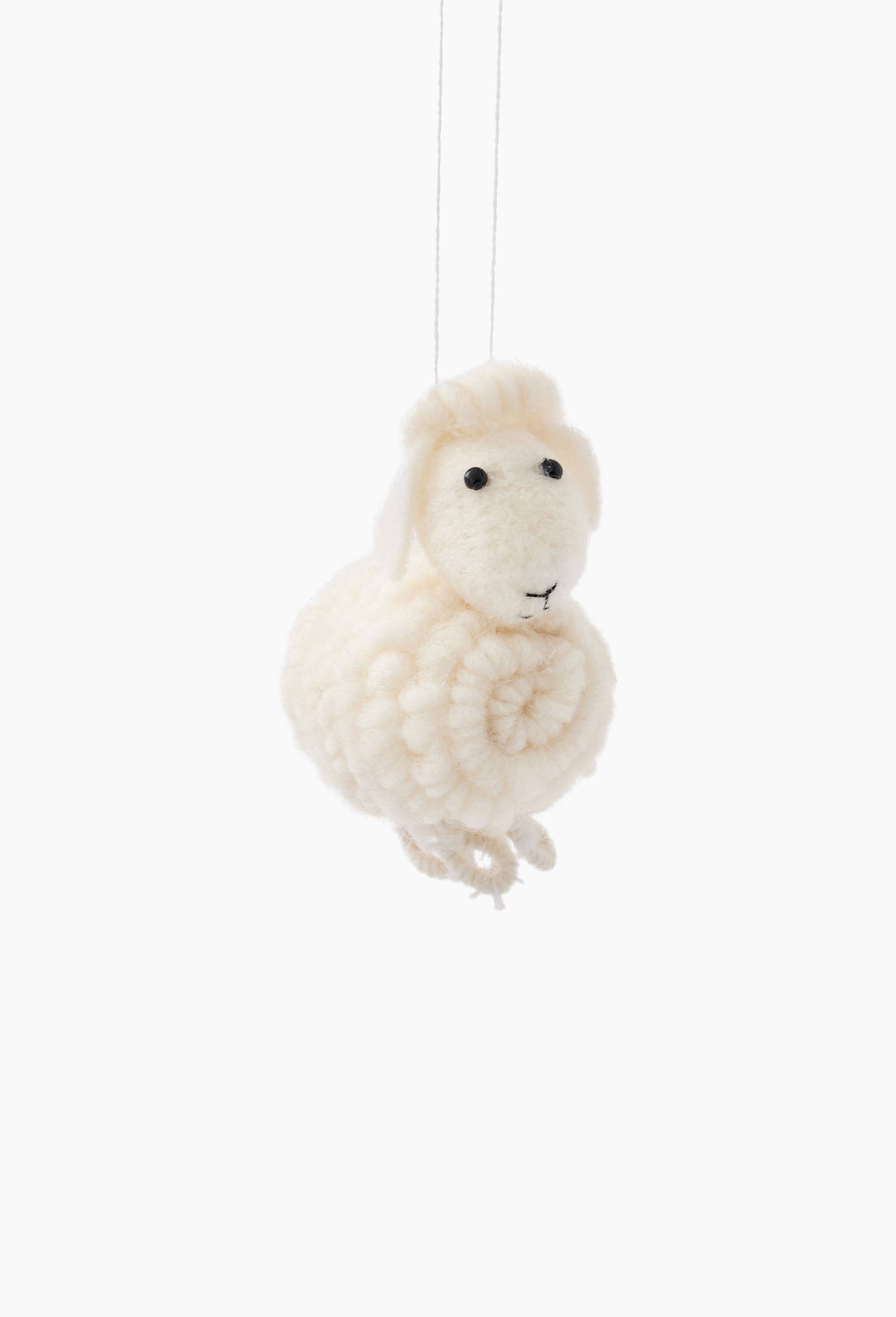Ornement mouton, 10cm, en laine, Blanc, large image number 1