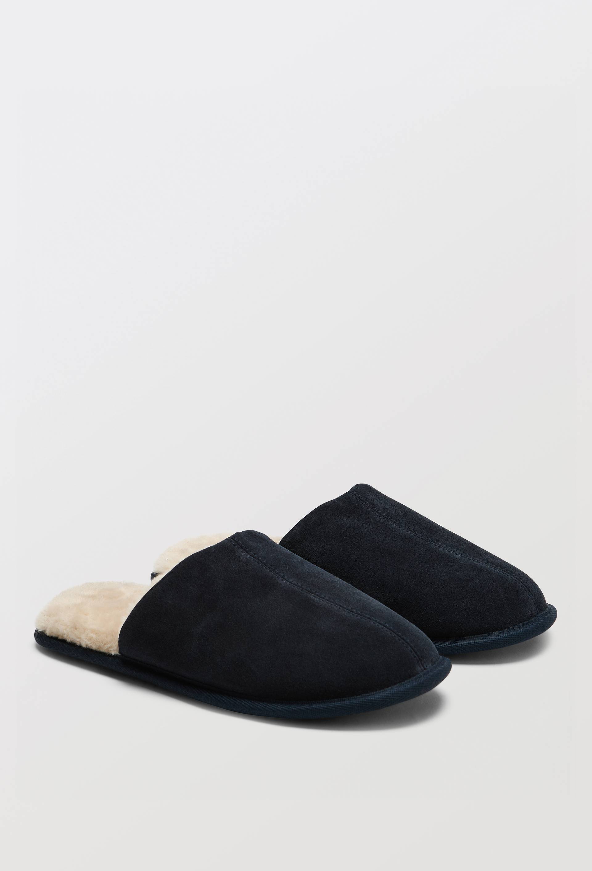 Mules fourr&eacute;es en cuir suede, Bleu fonc&eacute;, large image number 0