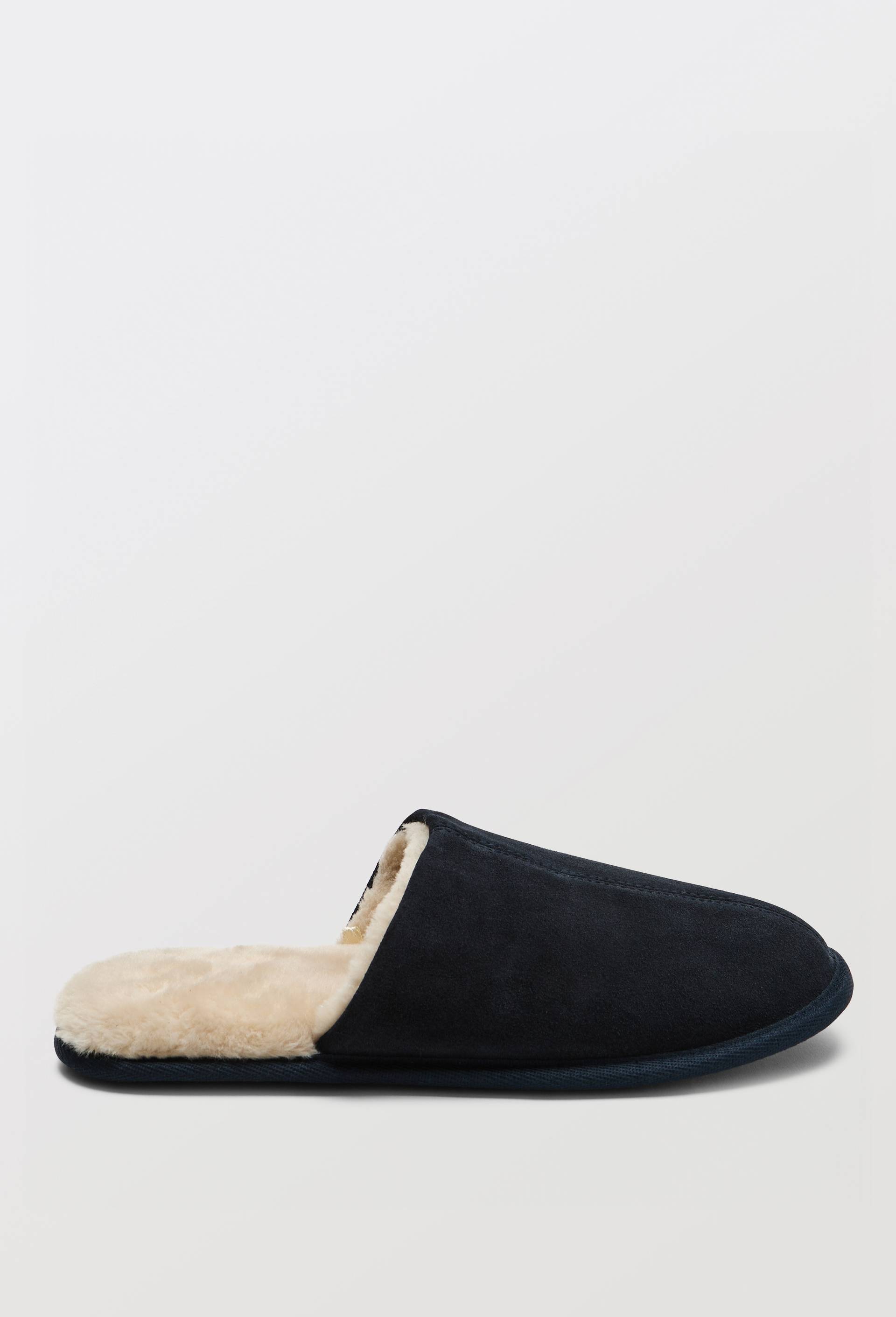 Mules fourr&eacute;es en cuir suede, Bleu fonc&eacute;, large image number 1