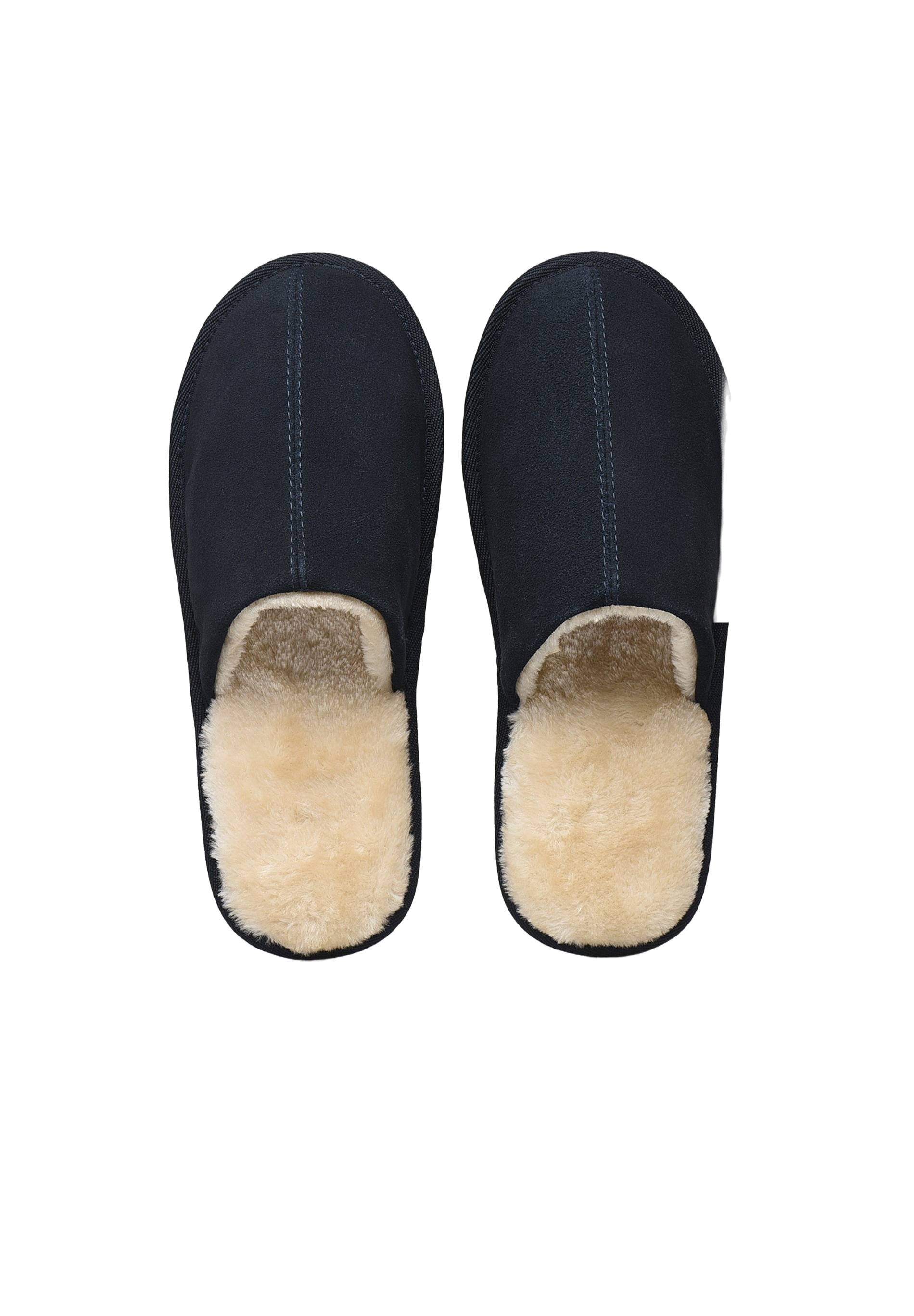 Mules fourr&eacute;es en cuir suede, Bleu fonc&eacute;, large image number 4