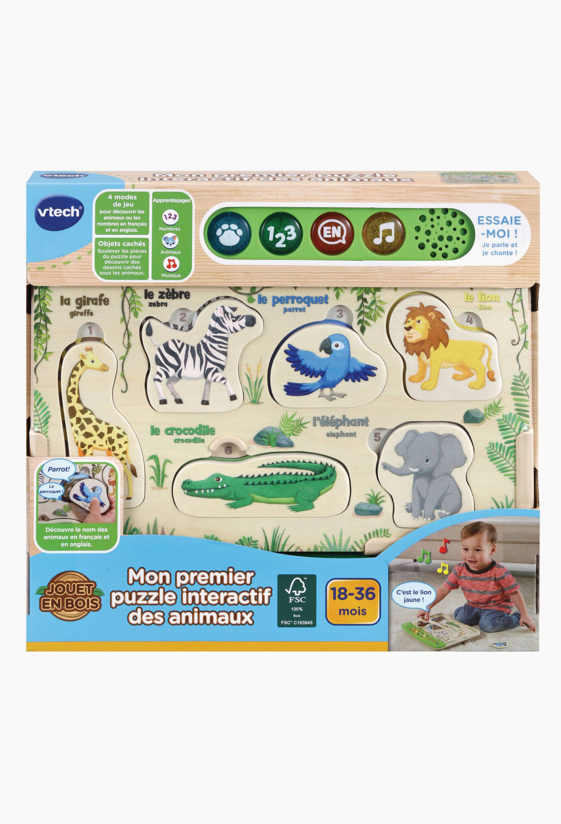 Mon premier puzzle interactif des animaux en bois, Brun clair, large image number 3.0