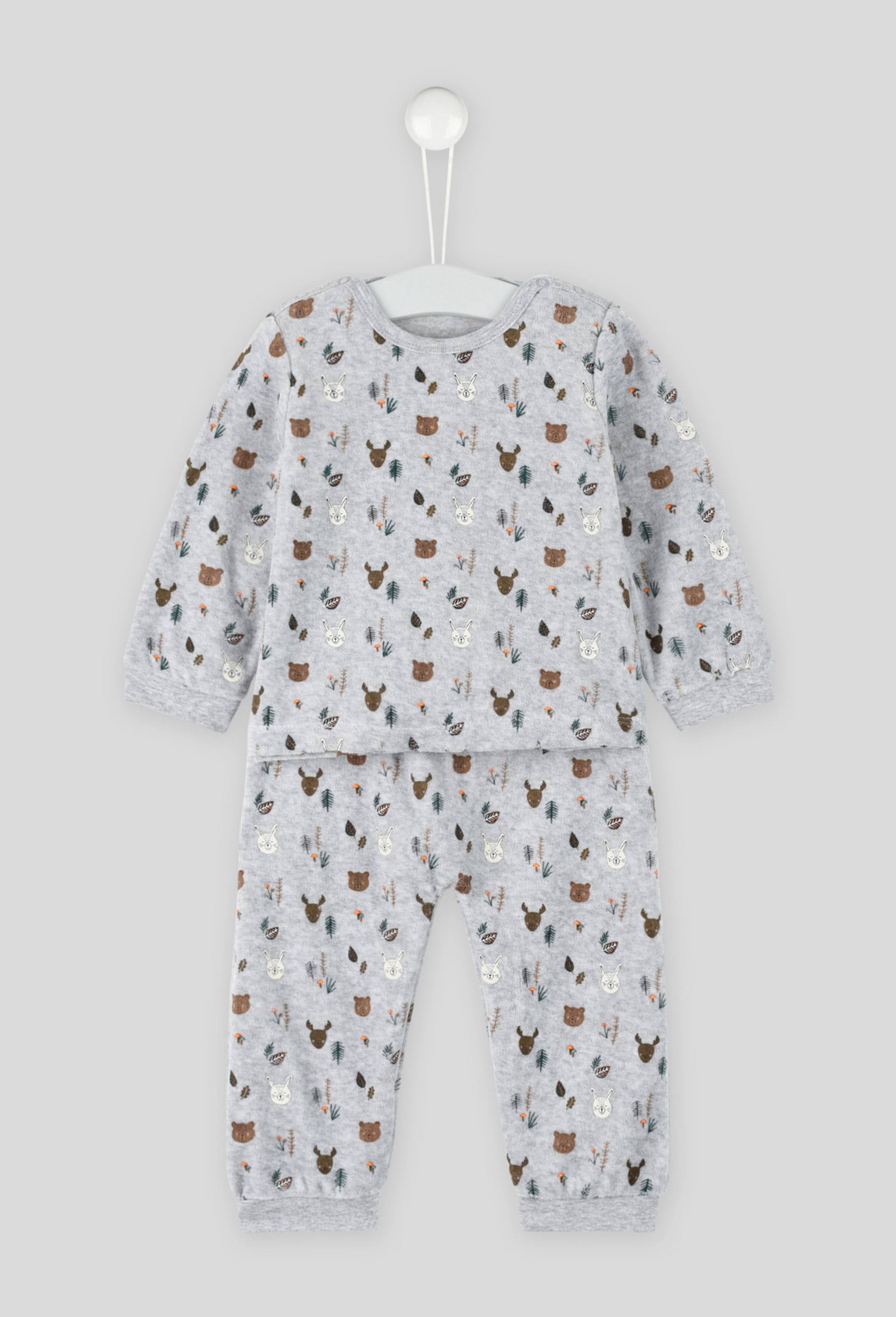Pyjama en velours imprim{, Gris, large image number 0