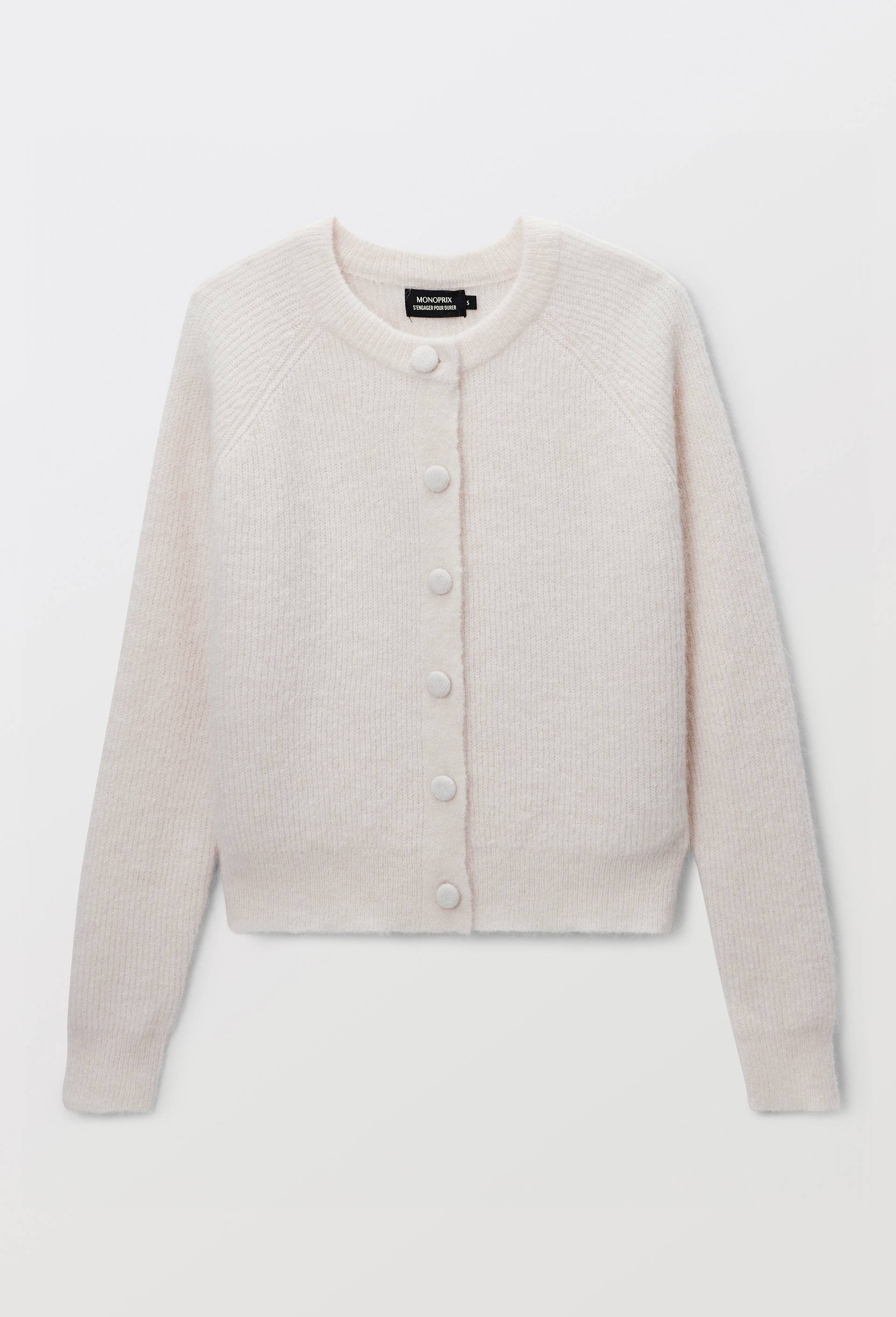 Pull col roul&eacute; &agrave; c&ocirc;tes uni en coton et cachemire m&eacute;lang&eacute;s, Beige clair, large image number 3