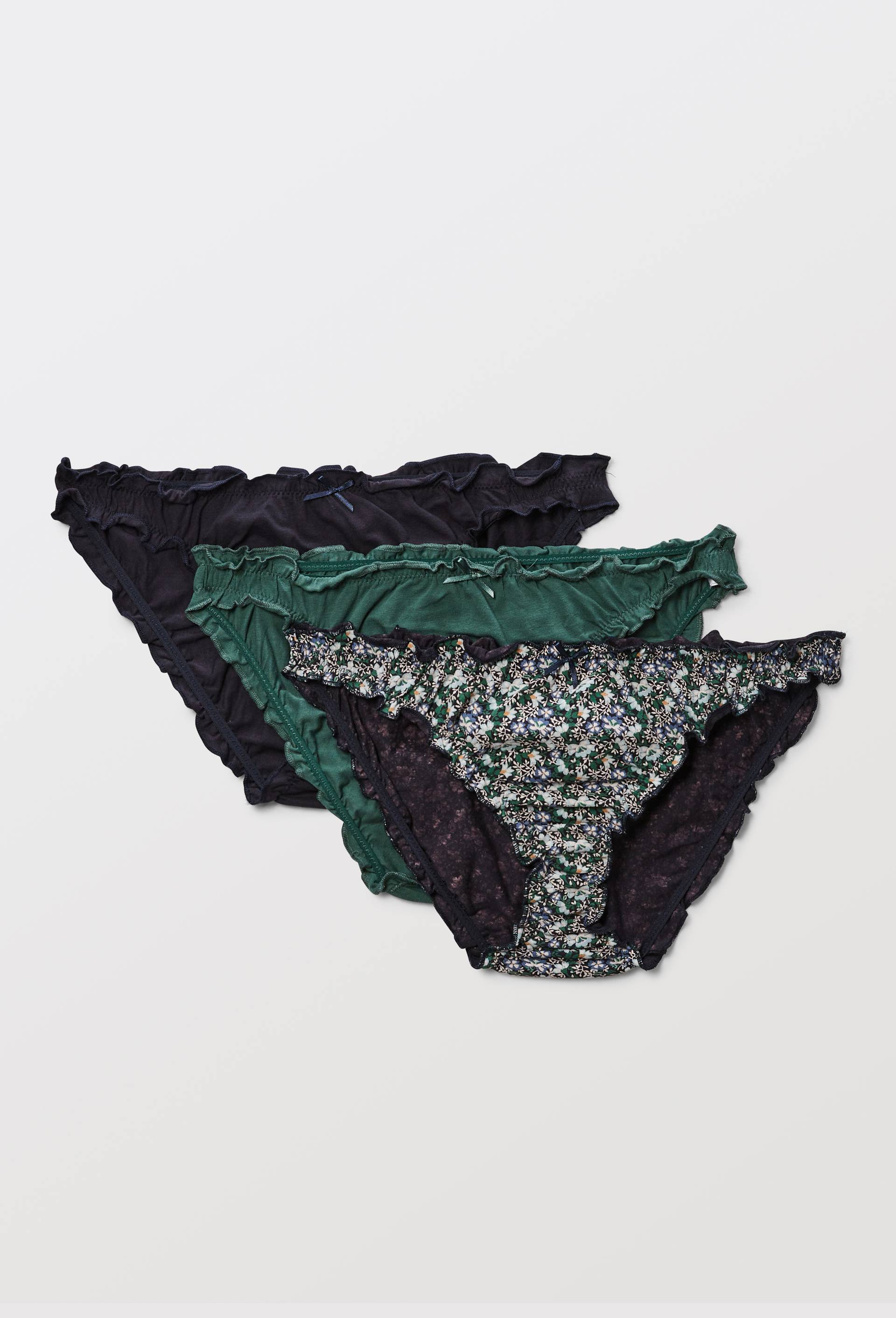 Lot de 3 culottes froufrou JULIE en coton BIO GOTS, Bleu fonc&eacute;, large image number 0.0