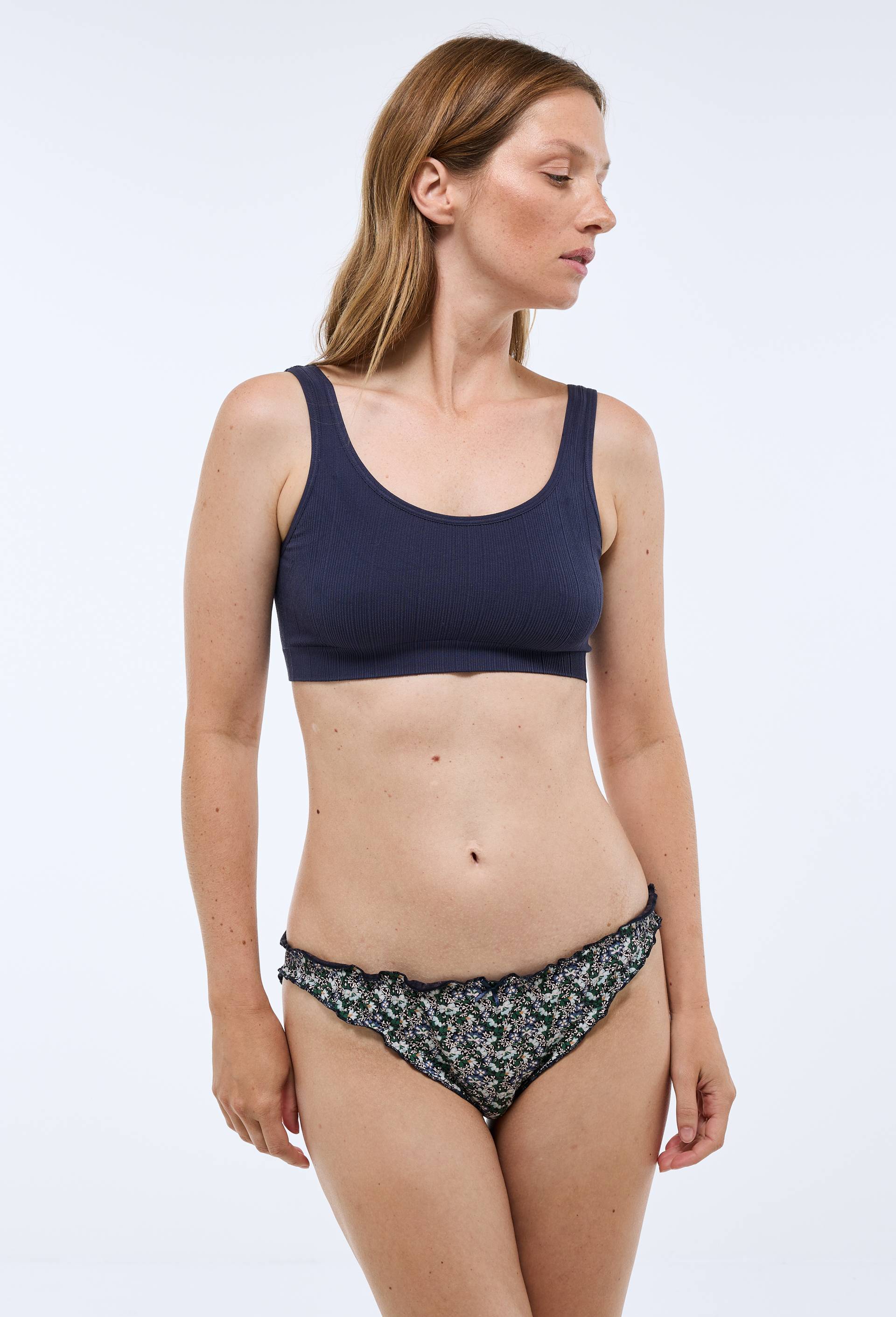 Lot de 3 culottes froufrou JULIE en coton BIO GOTS, Bleu fonc&eacute;, large image number 1