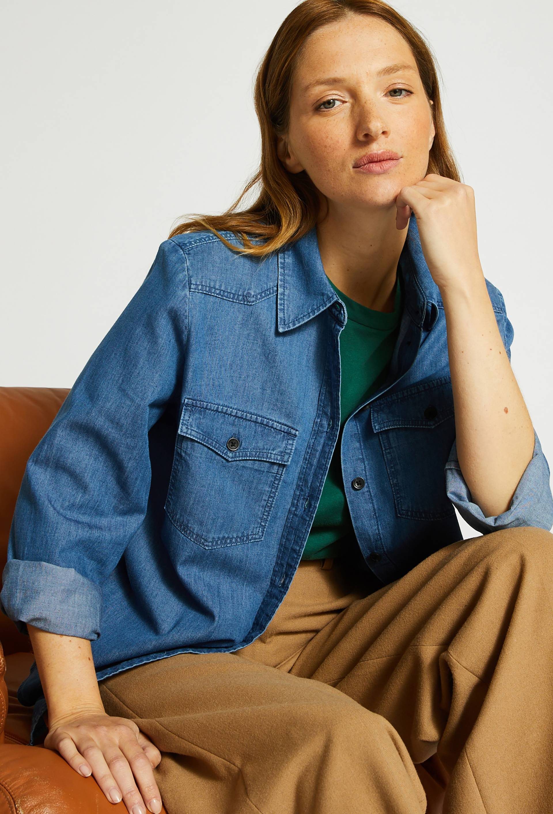 Chemise en denim en coton BIO, certifi&eacute; GOTS, Bleu clair, large image number 0