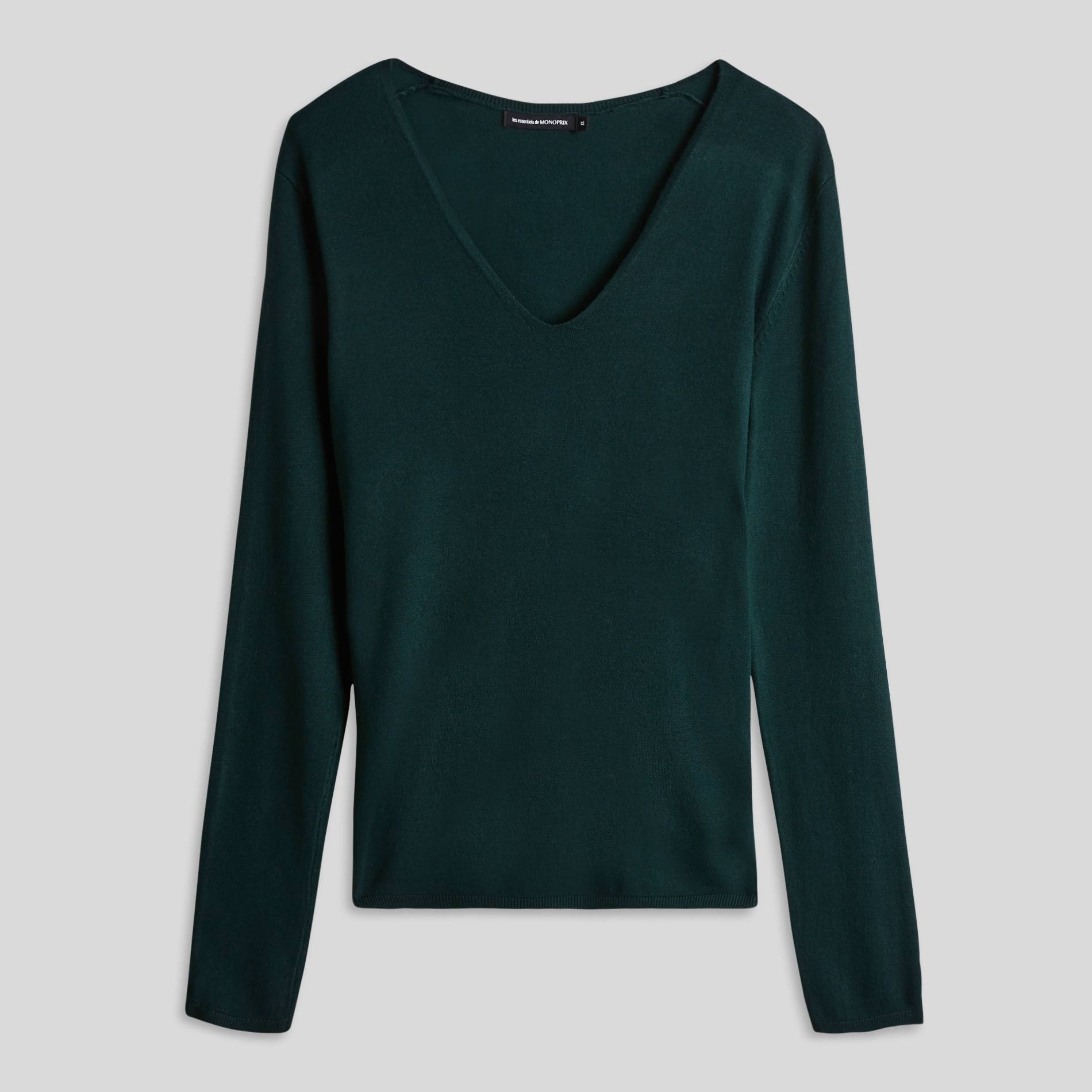 Pull col V uni, Vert foncé, large image number 2.0