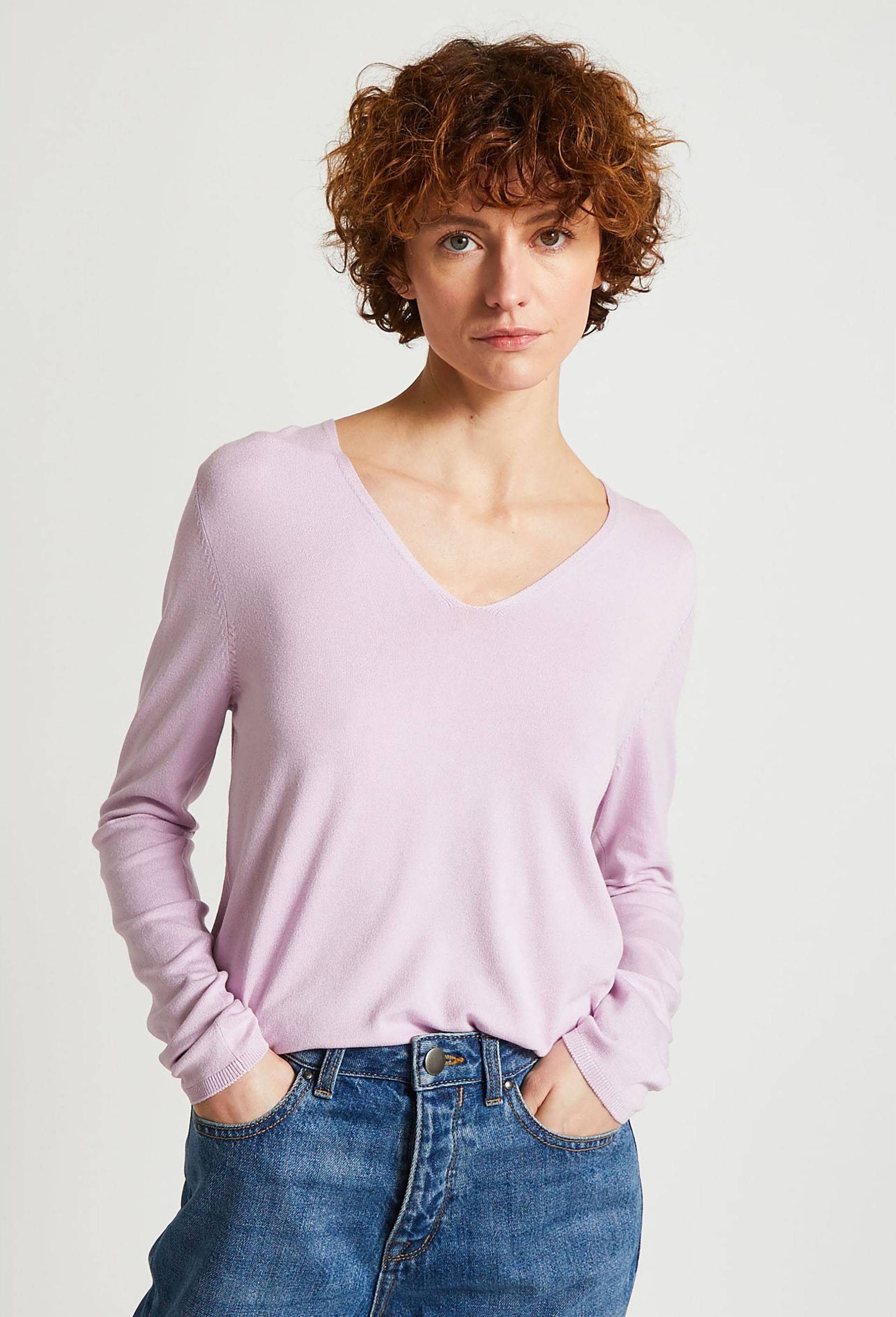 Pull col V uni, Violet clair, large image number 0