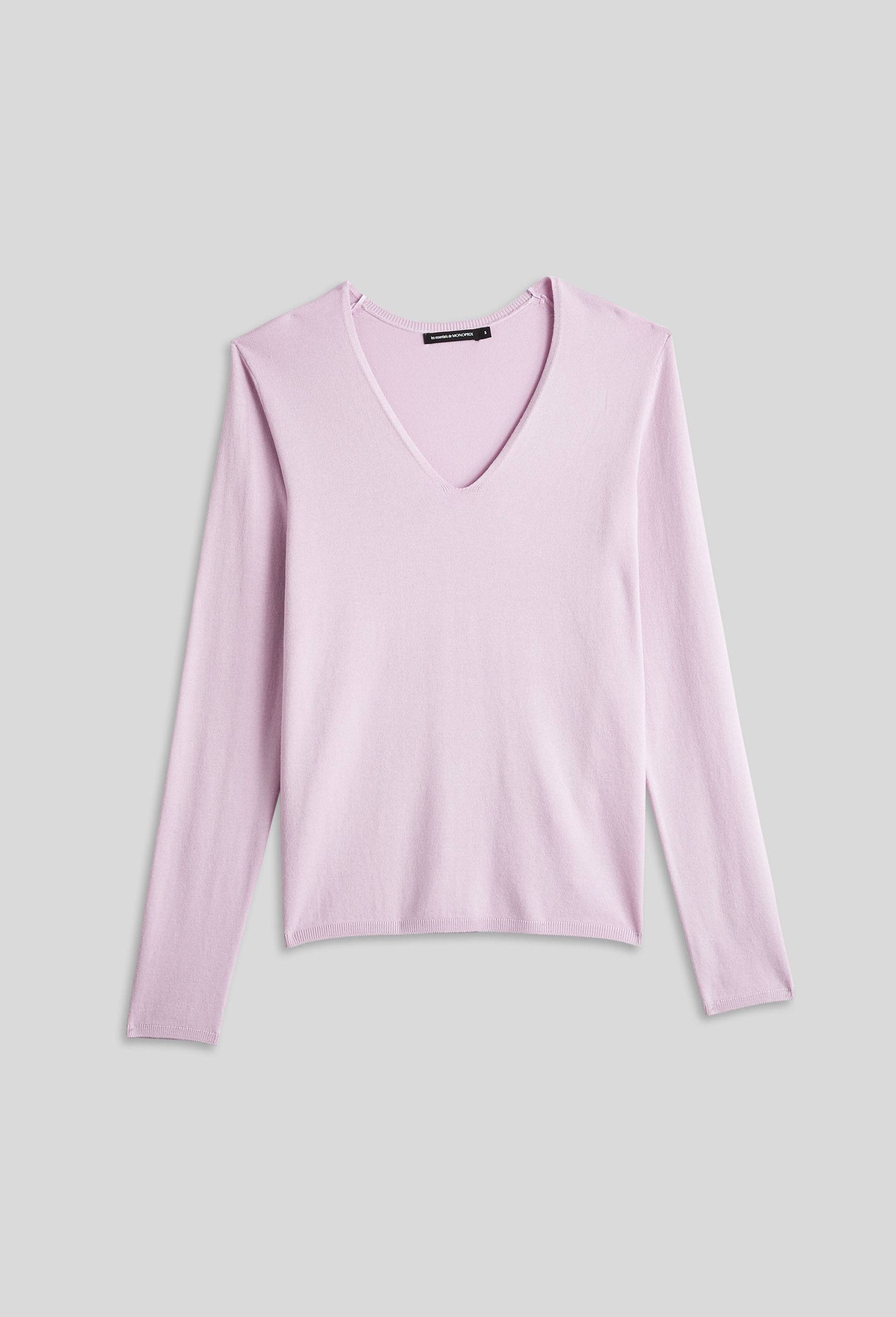 Pull col V uni, Violet clair, large image number 2