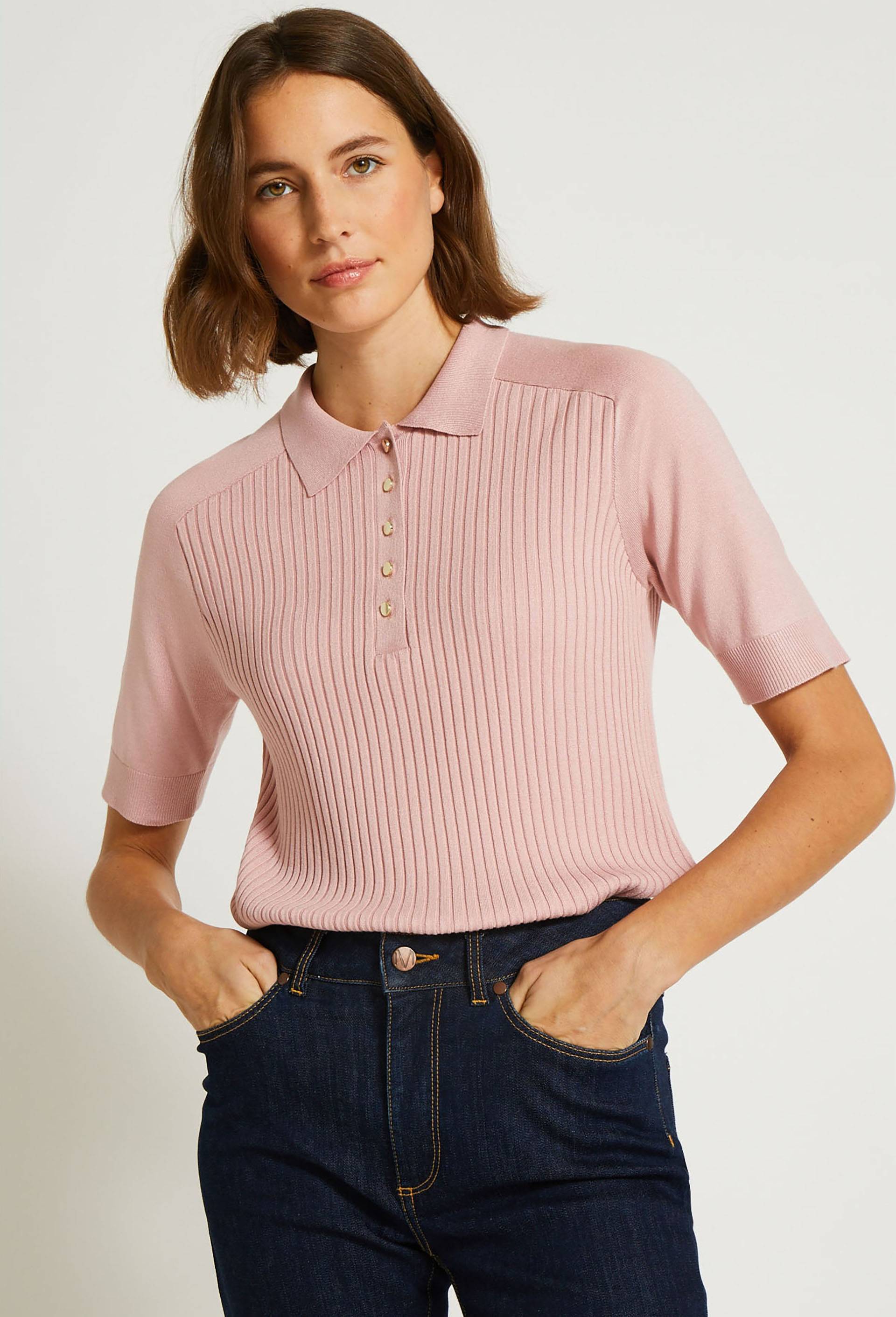 Polo manches courtes en viscose EcoVero et polyamide, certifié Oeko-Tex, Rose, large image number 0