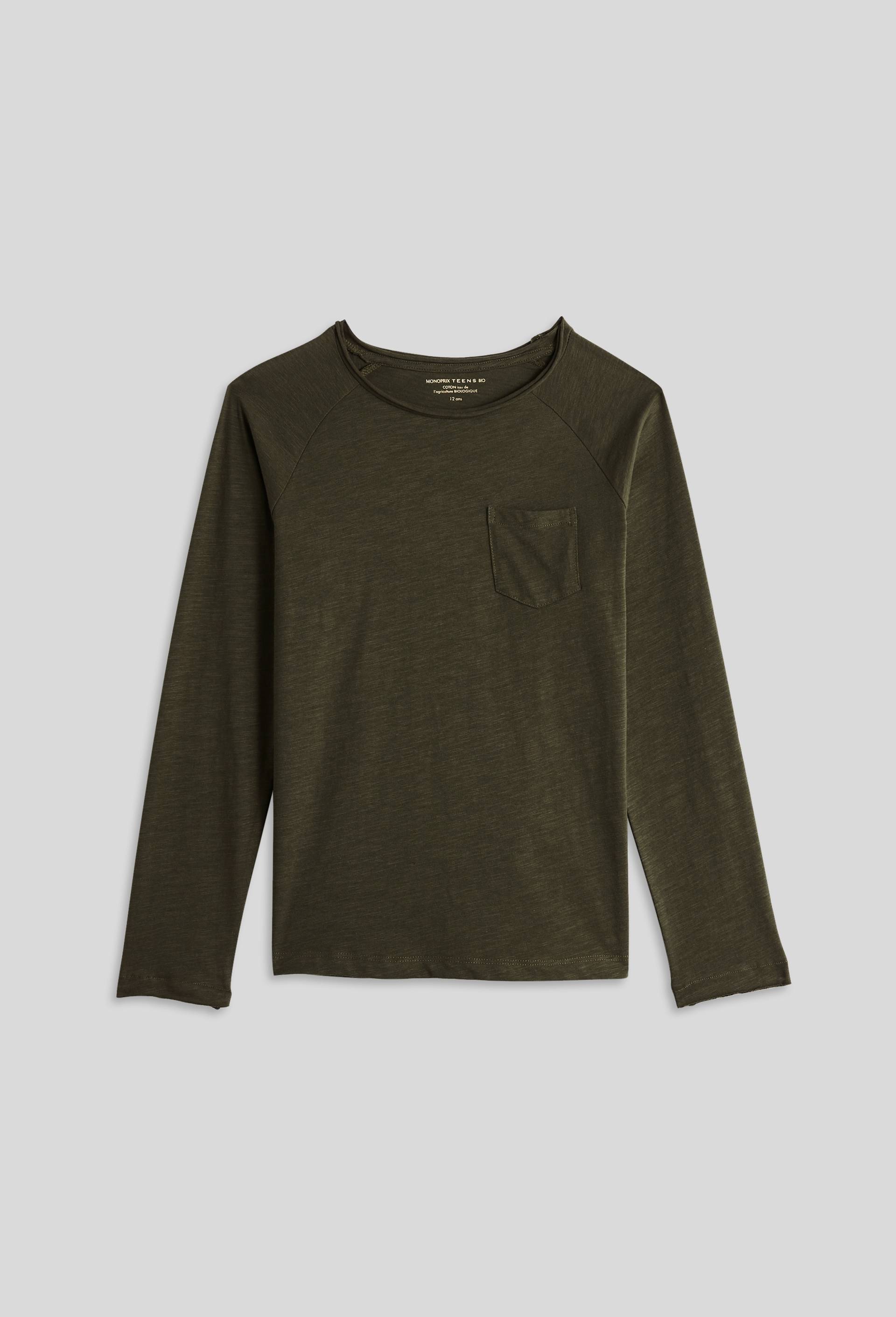 Tee-shirt manches longues en coton BIO, Vert foncé, large image number 1
