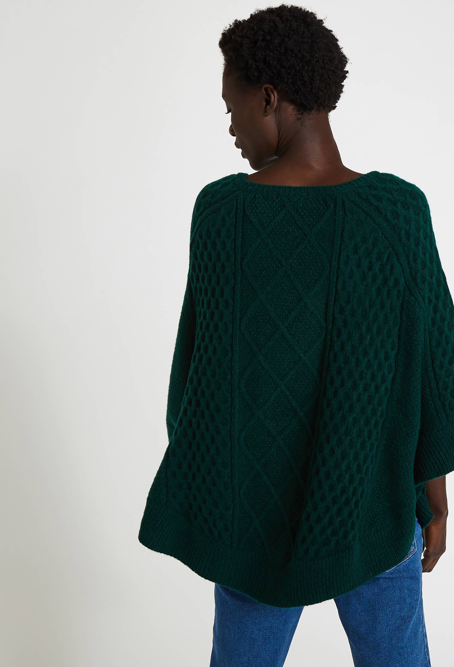 Poncho en tricot torsad&eacute;, Vert fonc&eacute;, large image number 1