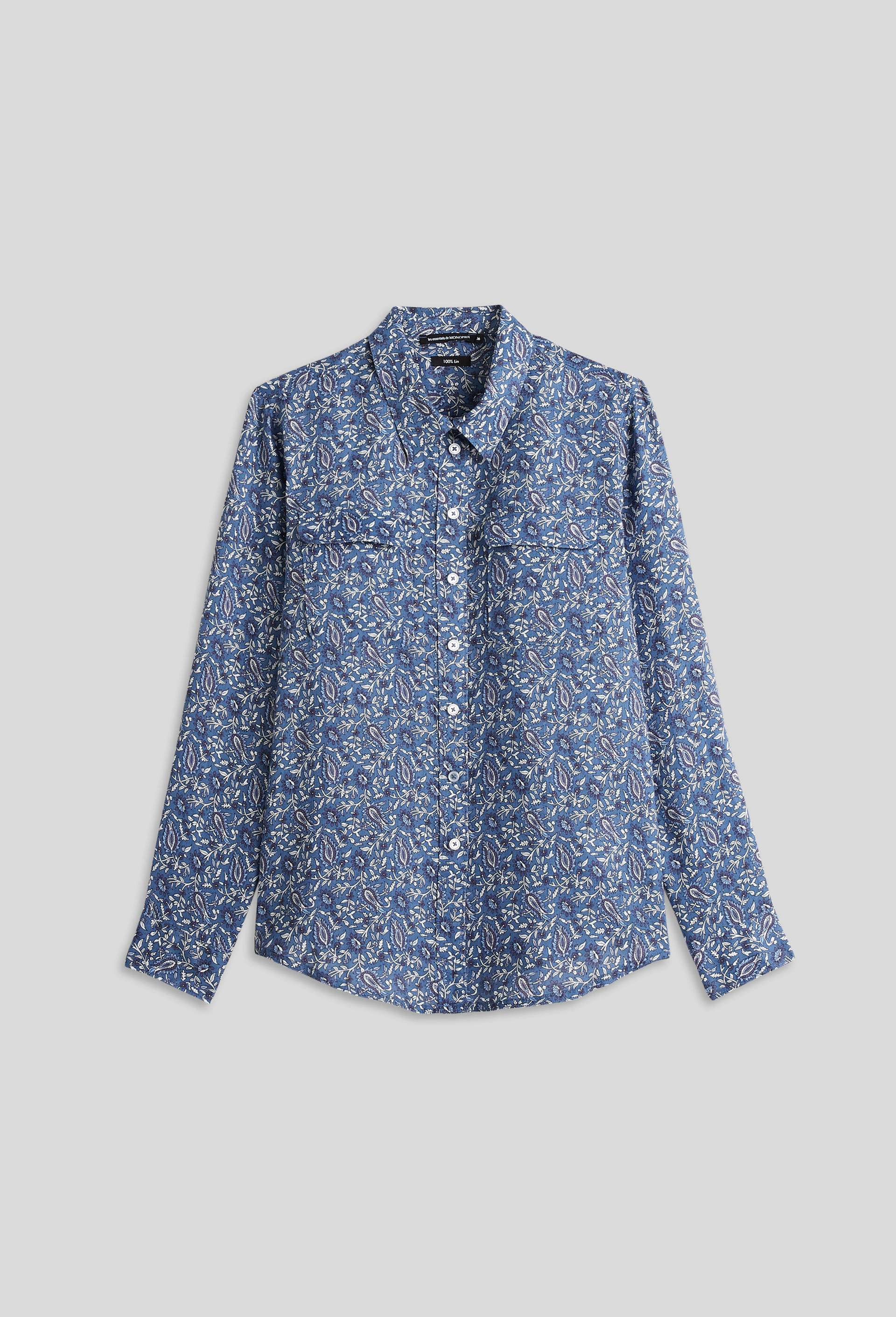 Chemise en lin à poche, Bleu, large image number 2.0