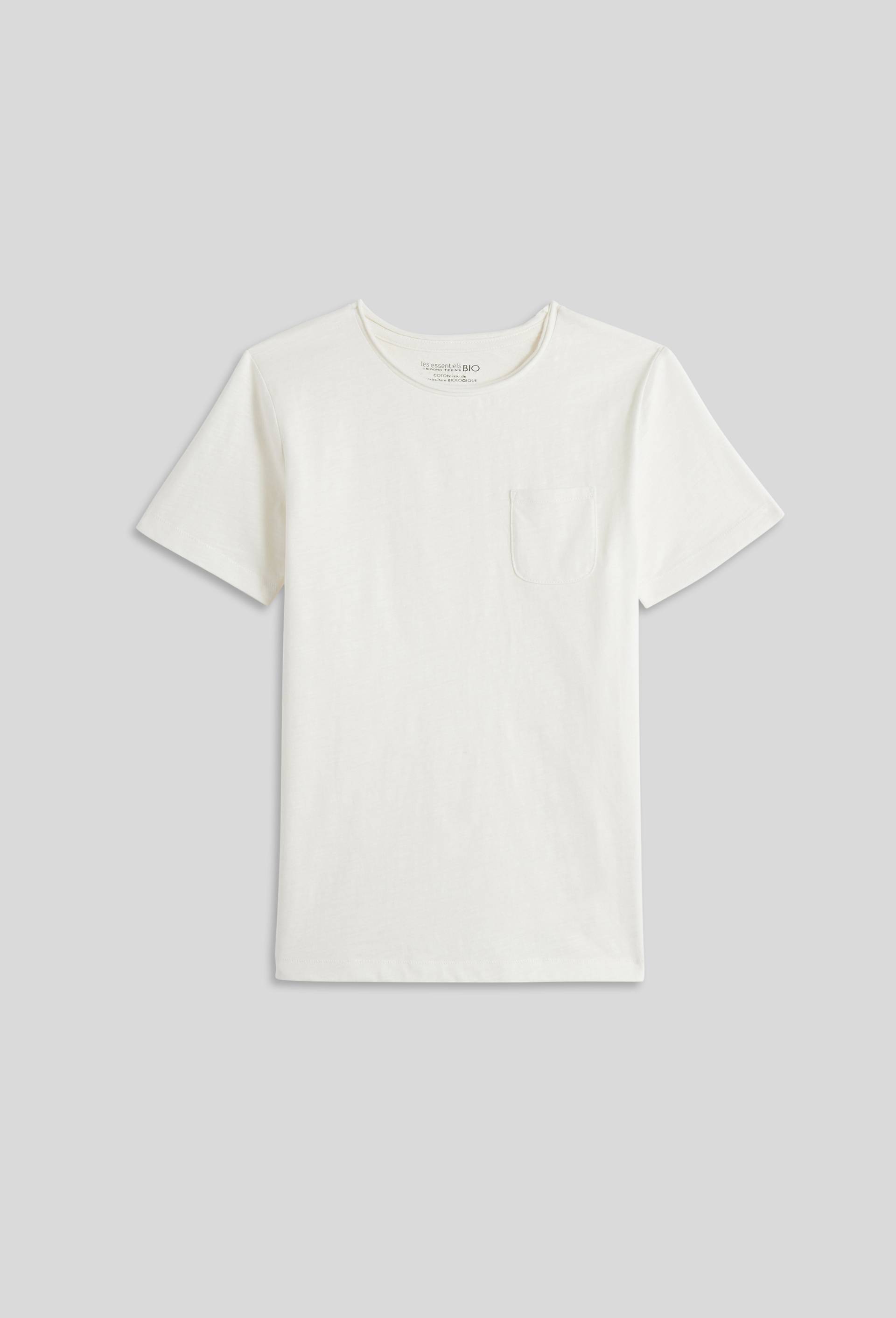 T-shirt manches courtes uni poche poitrine en coton BIO, Ecru, large image number 1.0