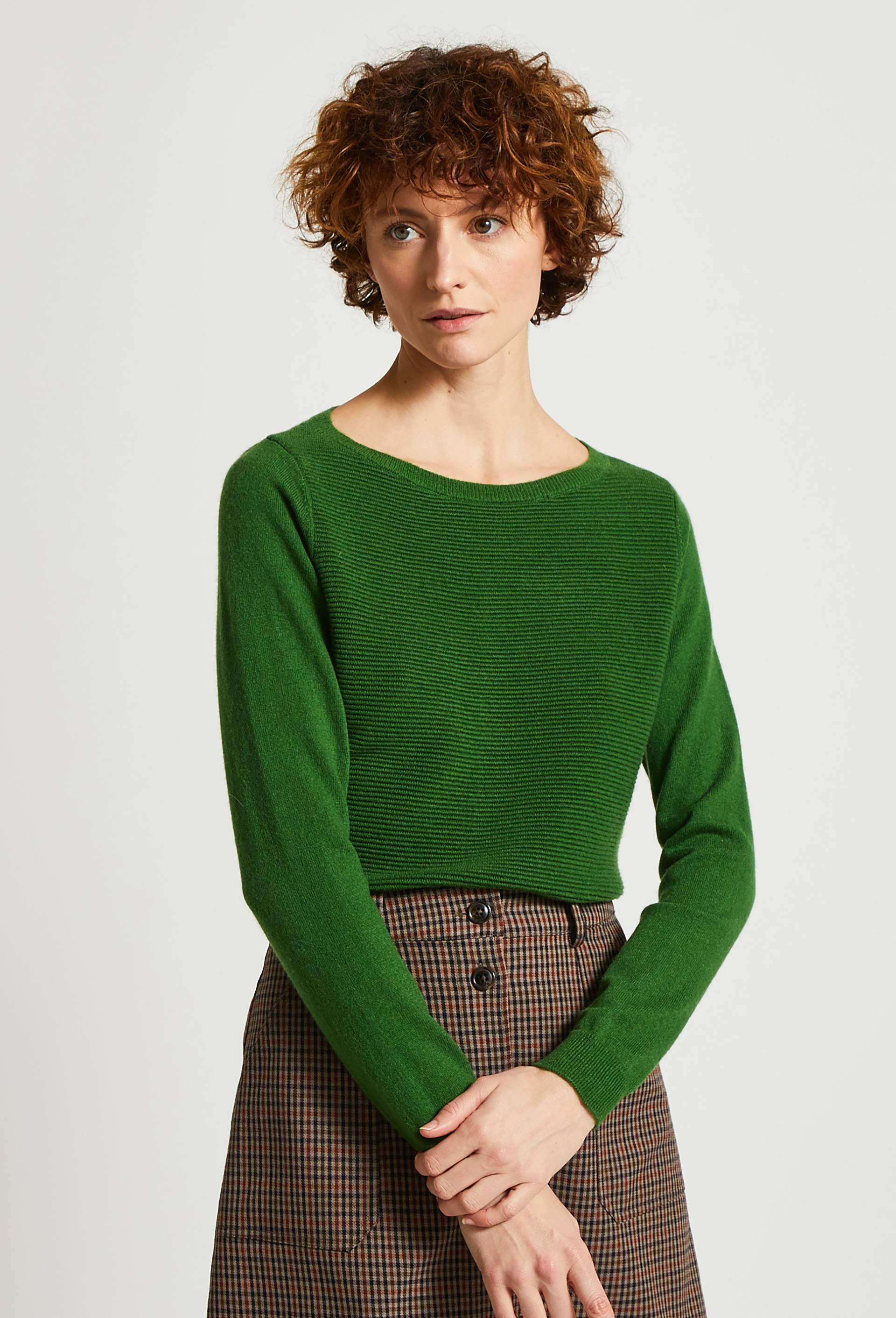Pull uni en maille fantaisie contenant de la laine et du cachemire, certifié Oeko-Tex, Vert, large image number 0