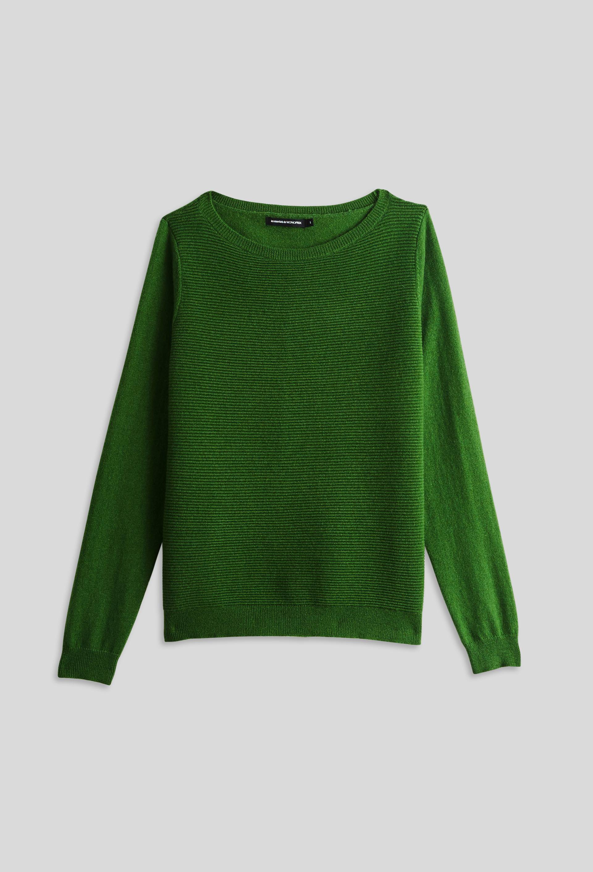 Pull uni en maille fantaisie contenant de la laine et du cachemire, certifié Oeko-Tex, Vert, large image number 2.0