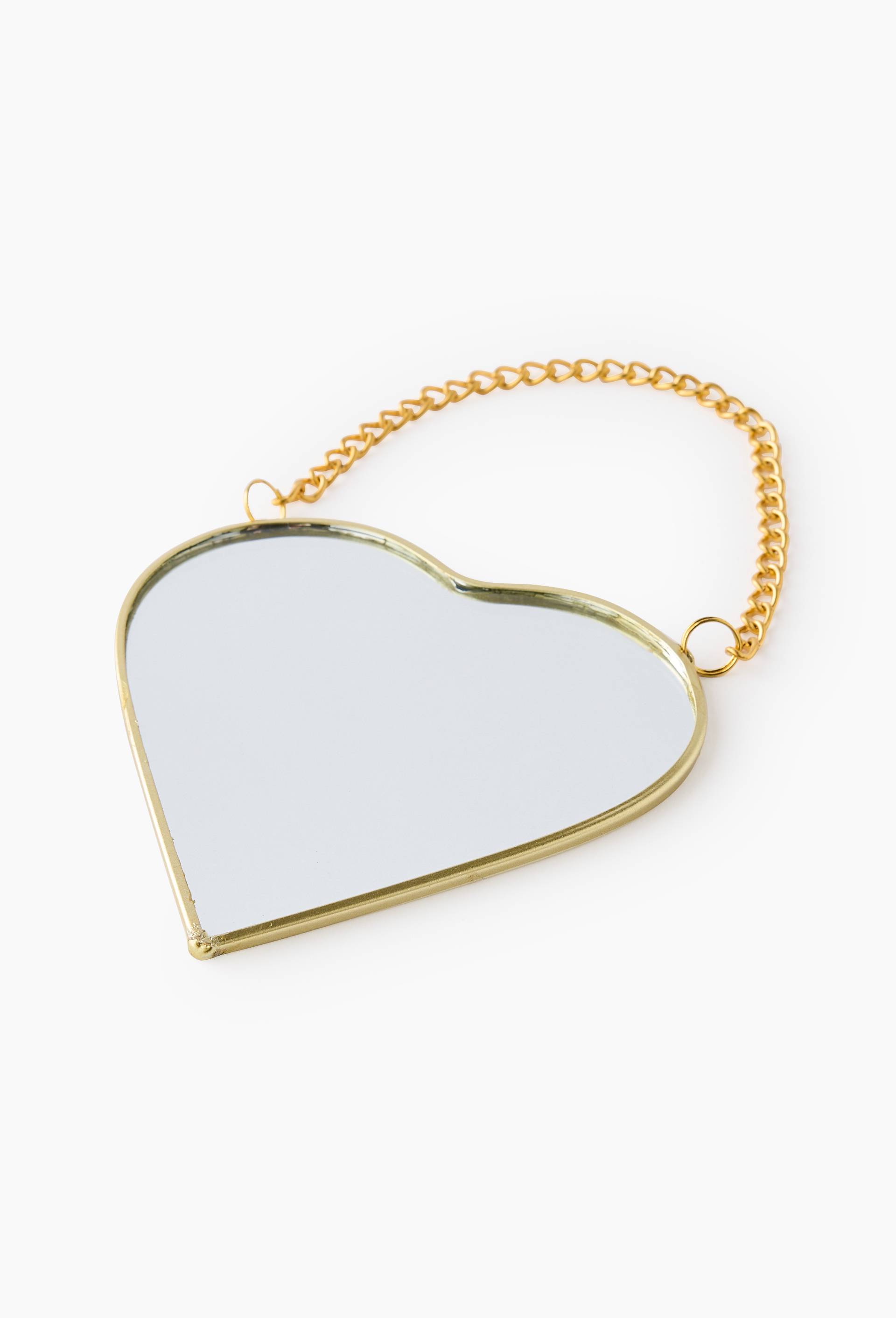 Mini miroir coeur à suspendre, 10x11cm, en métal, Or, large image number 0