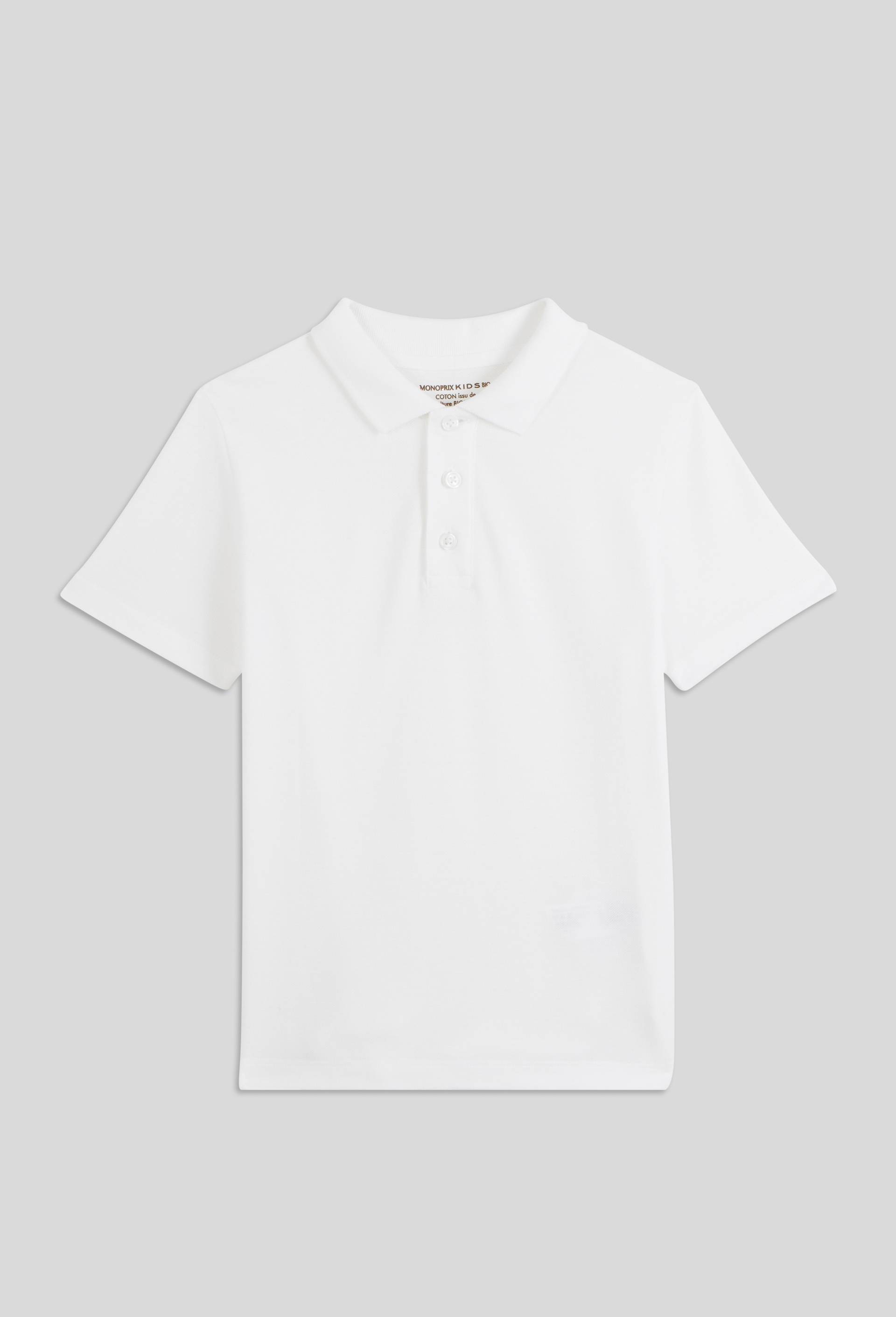Polo manches courtes uni en coton BIO GOTS, Blanc, large image number 0.0