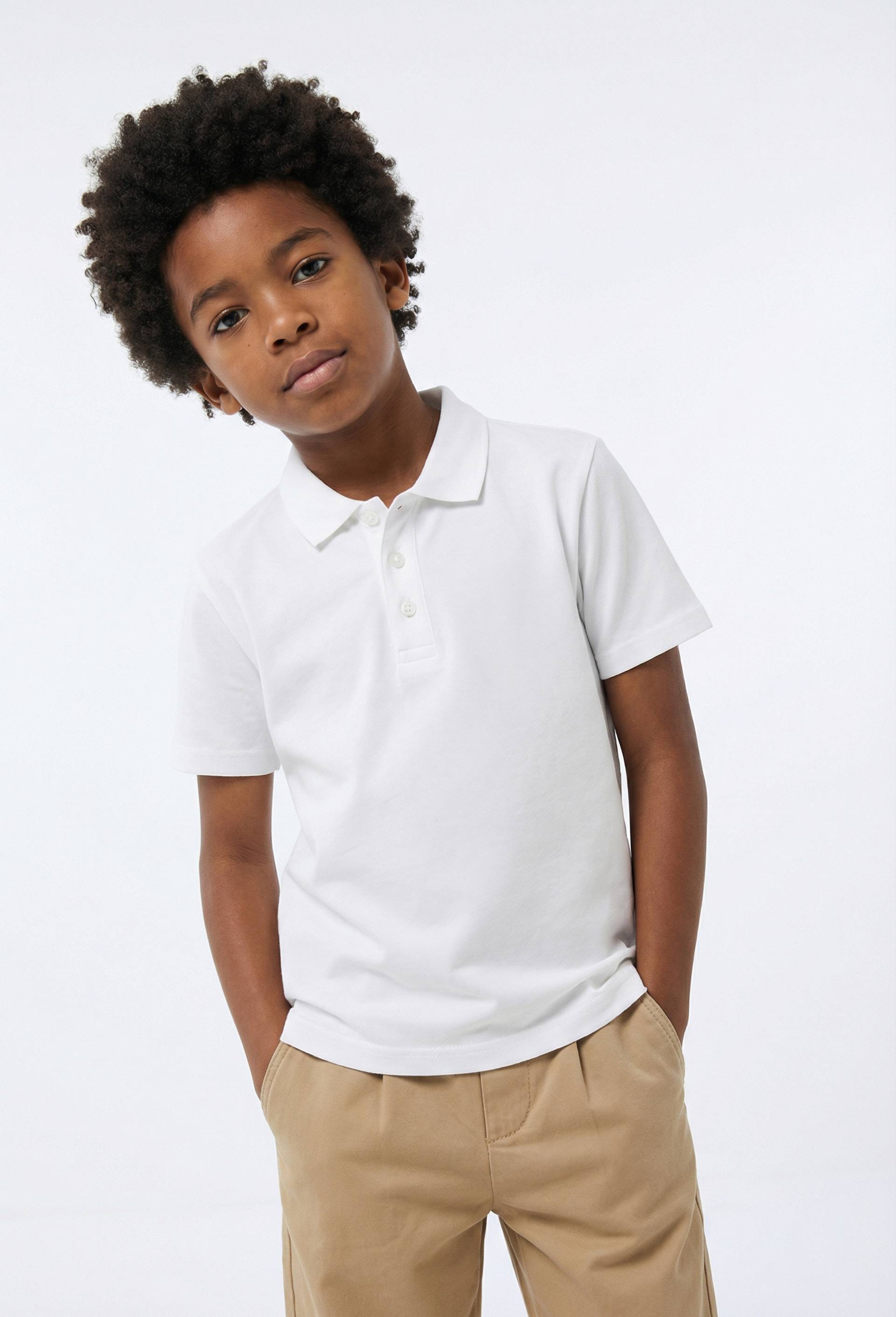 Polo manches courtes uni en coton BIO GOTS, Blanc, swatch image