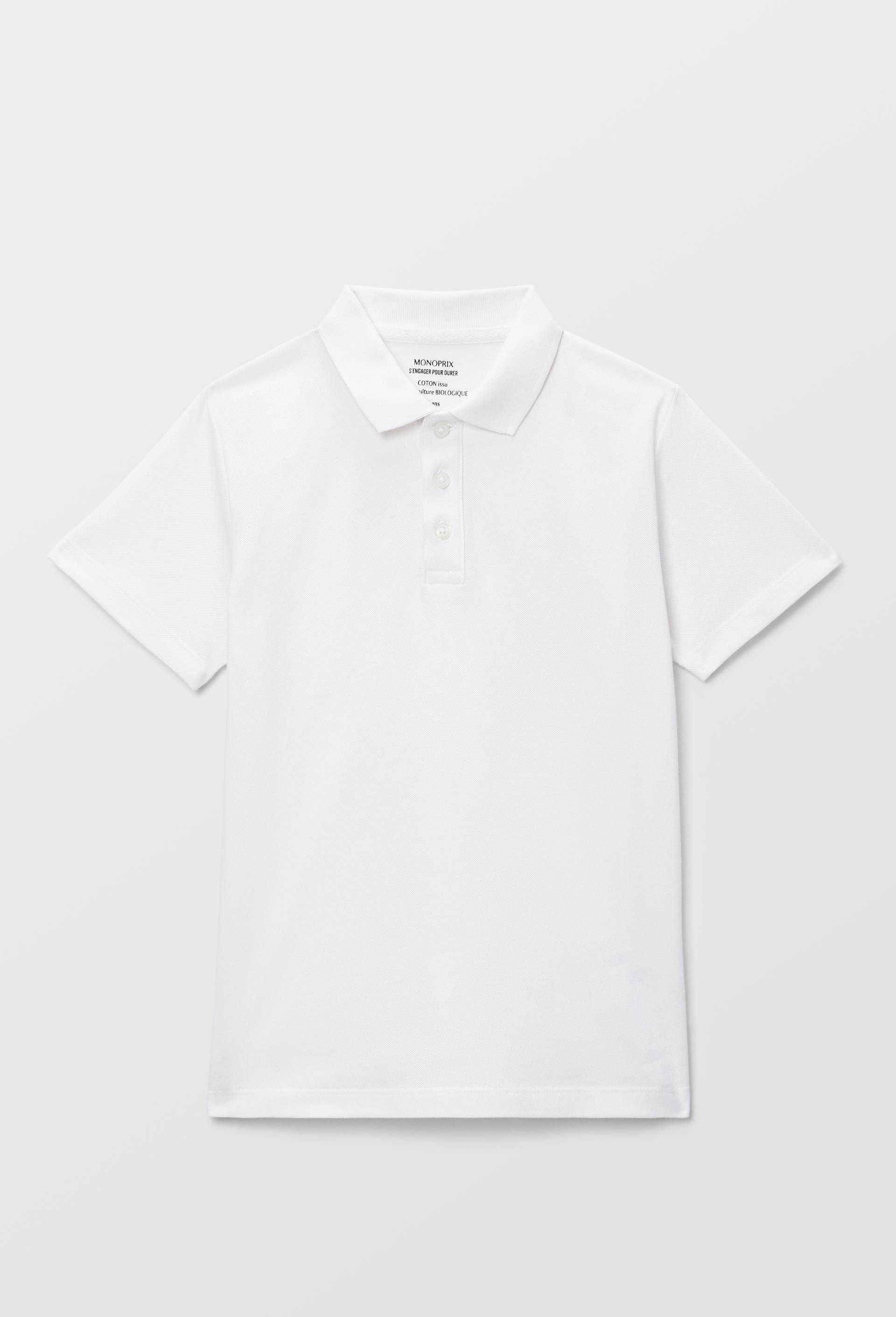 Polo manches courtes uni en coton BIO GOTS, Blanc, large image number 1