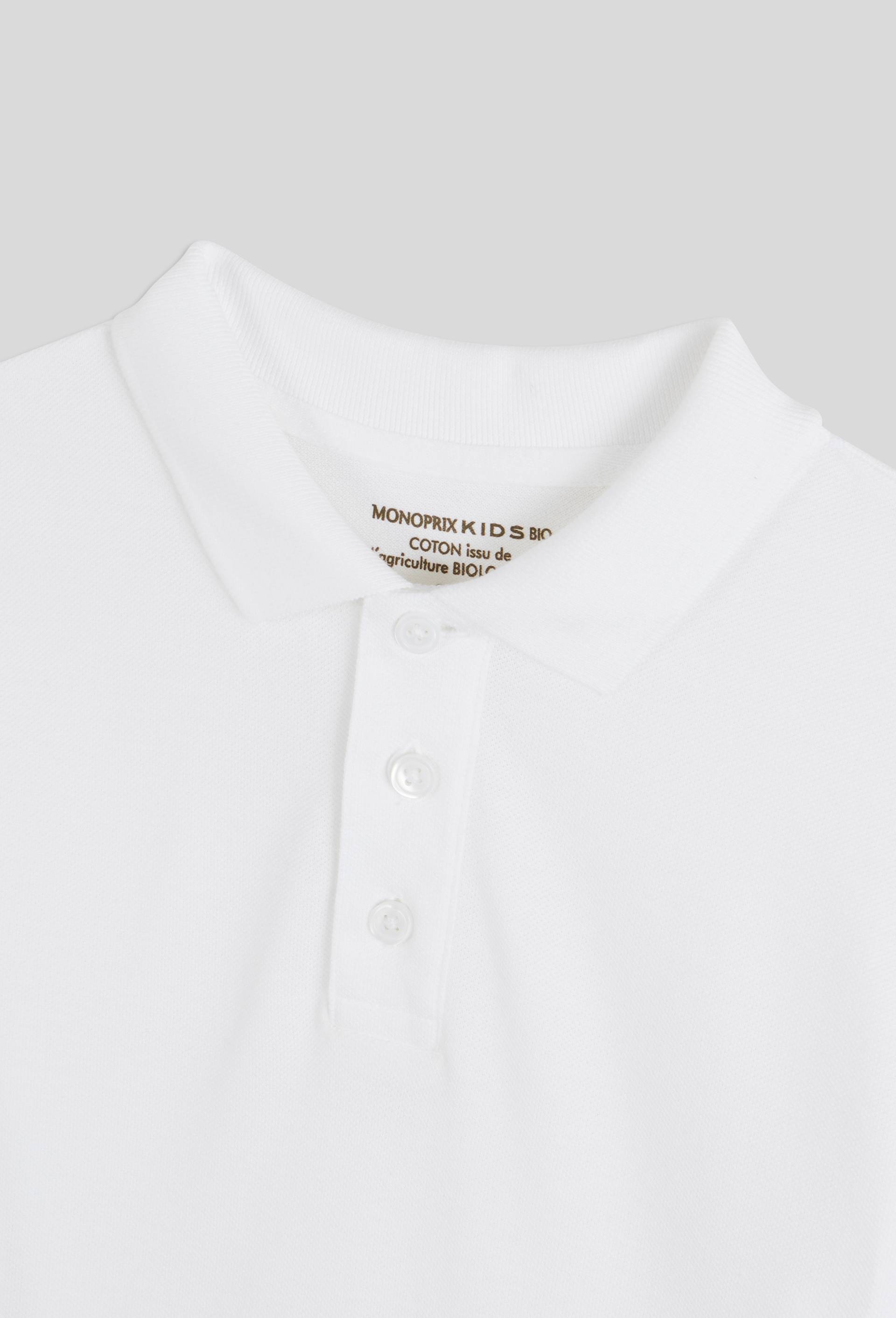 Polo manches courtes uni en coton BIO GOTS, Blanc, large image number 2