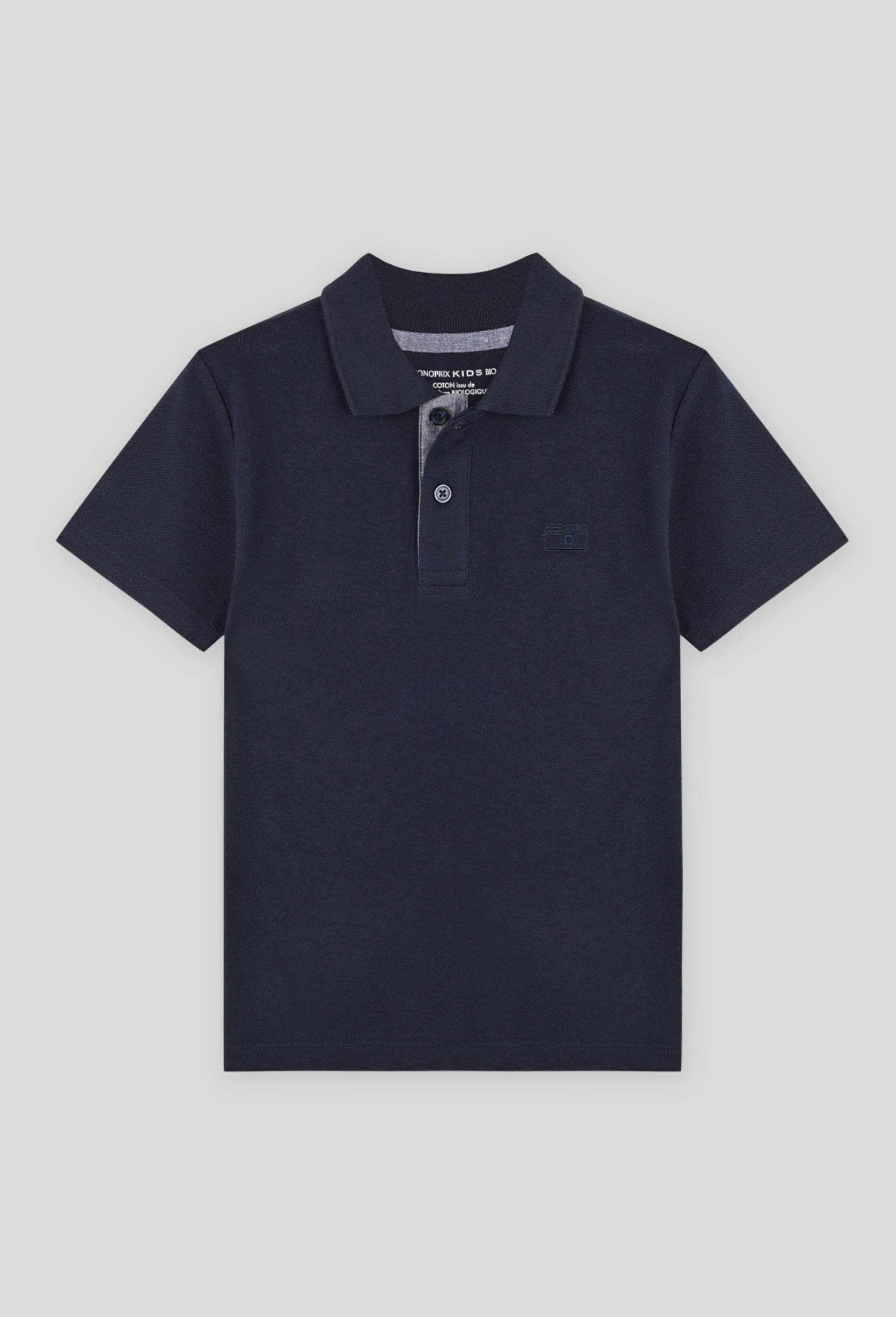 Polo manches courtes uni en coton BIO GOTS, Bleu fonc&eacute;, large image number 0.0
