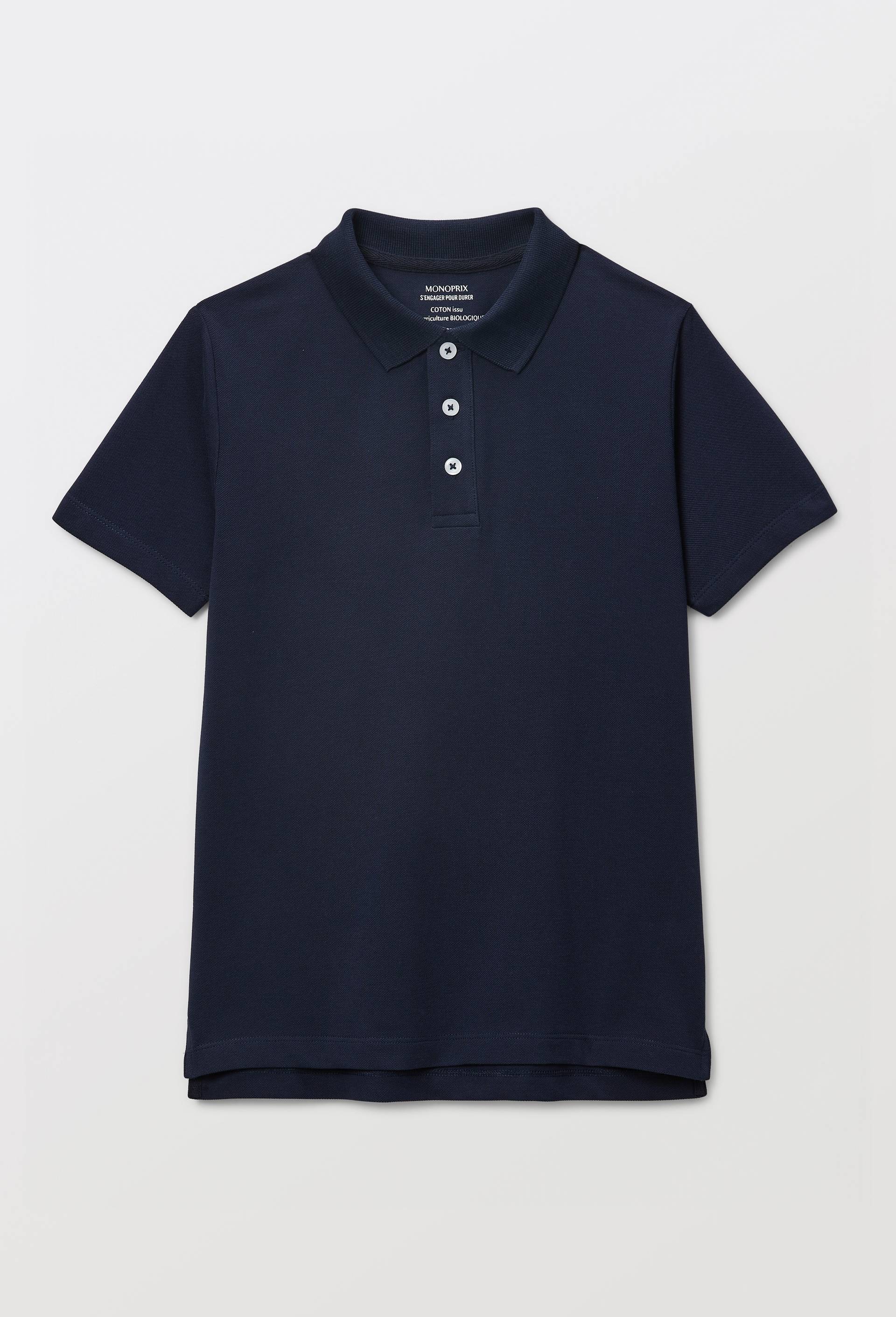 Polo manches courtes uni en coton BIO GOTS, Bleu fonc&eacute;, large image number 1.0