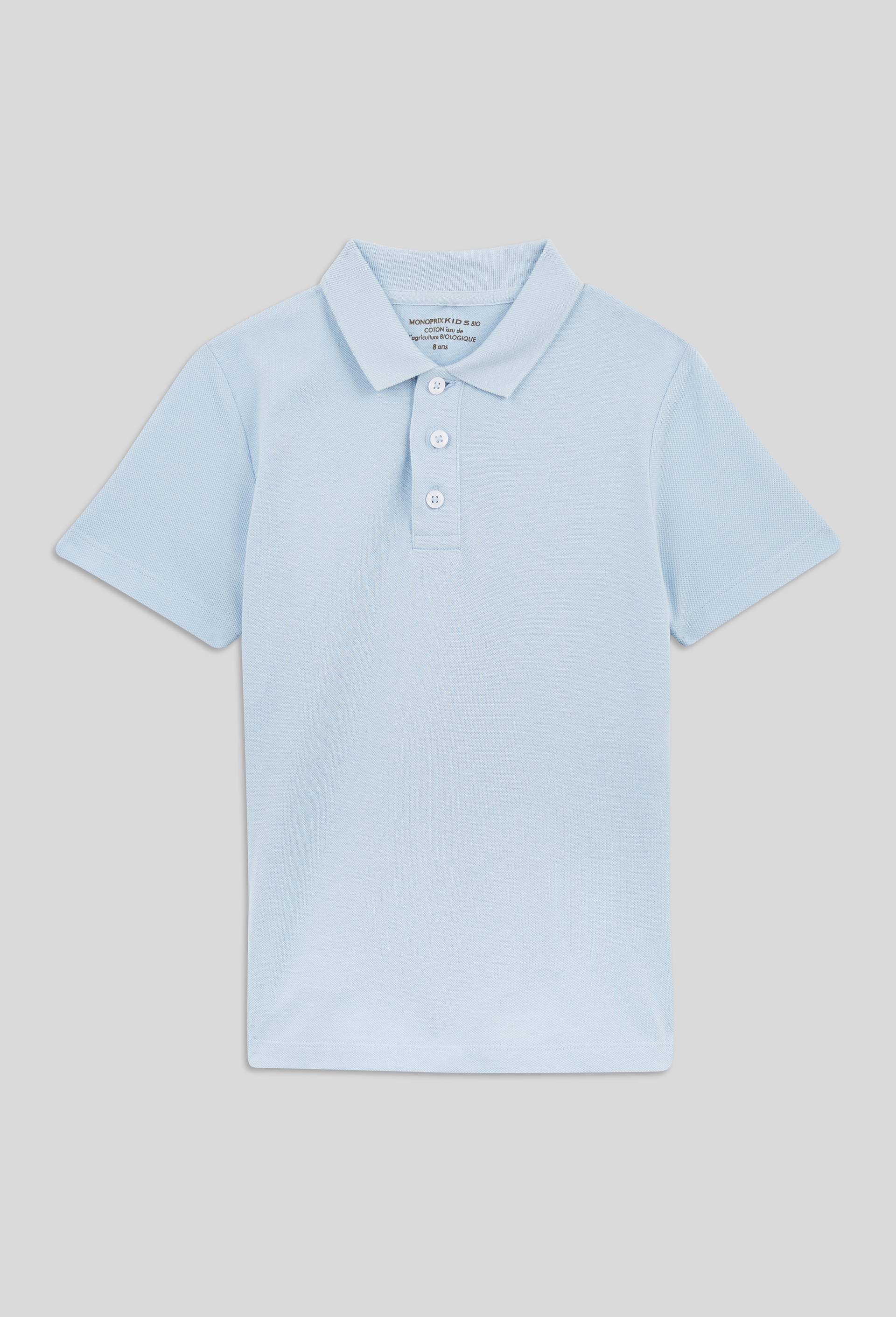 Polo manches courtes uni en coton BIO GOTS, Bleu clair, swatch image