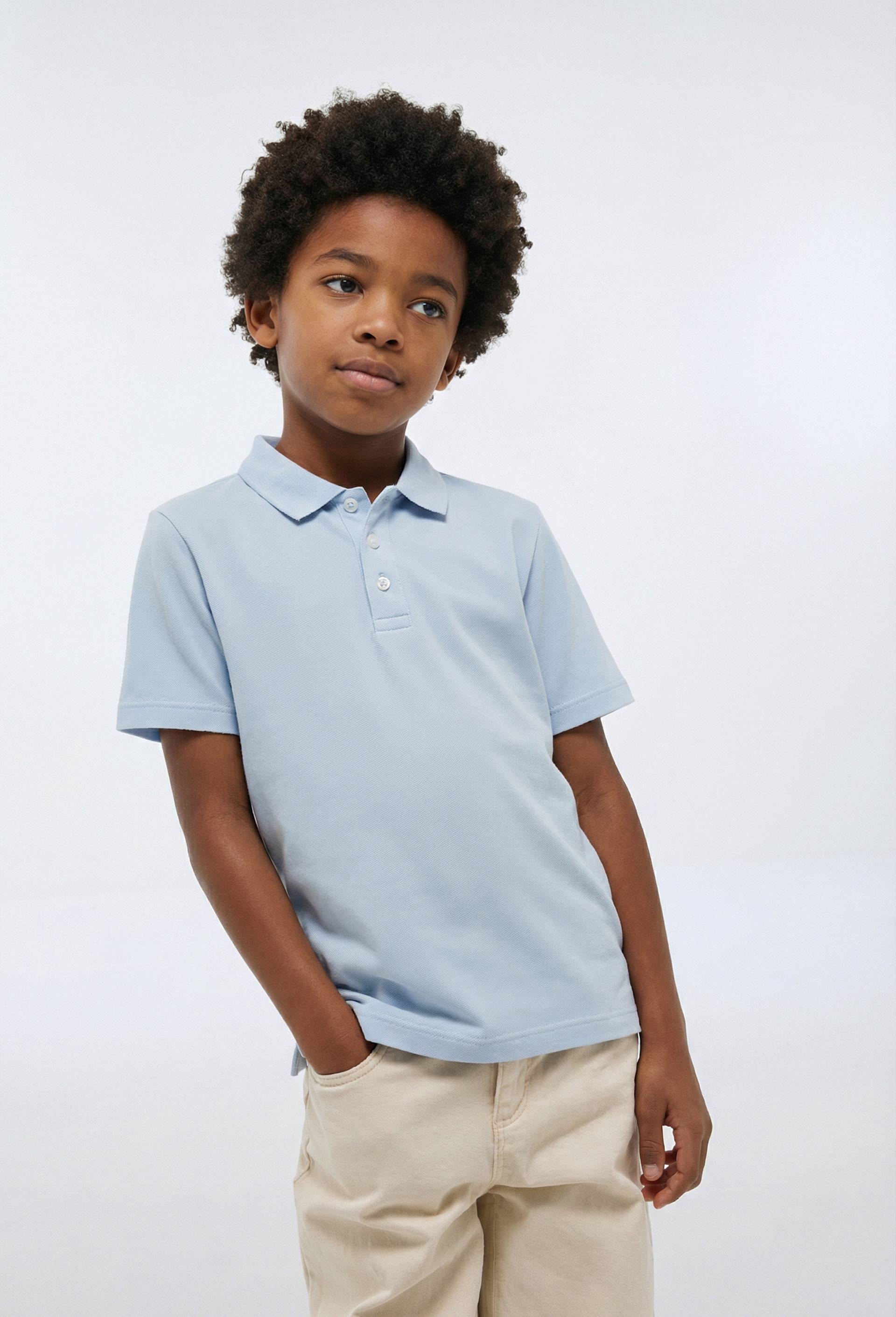 Polo manches courtes uni en coton BIO GOTS, Bleu clair, swatch image