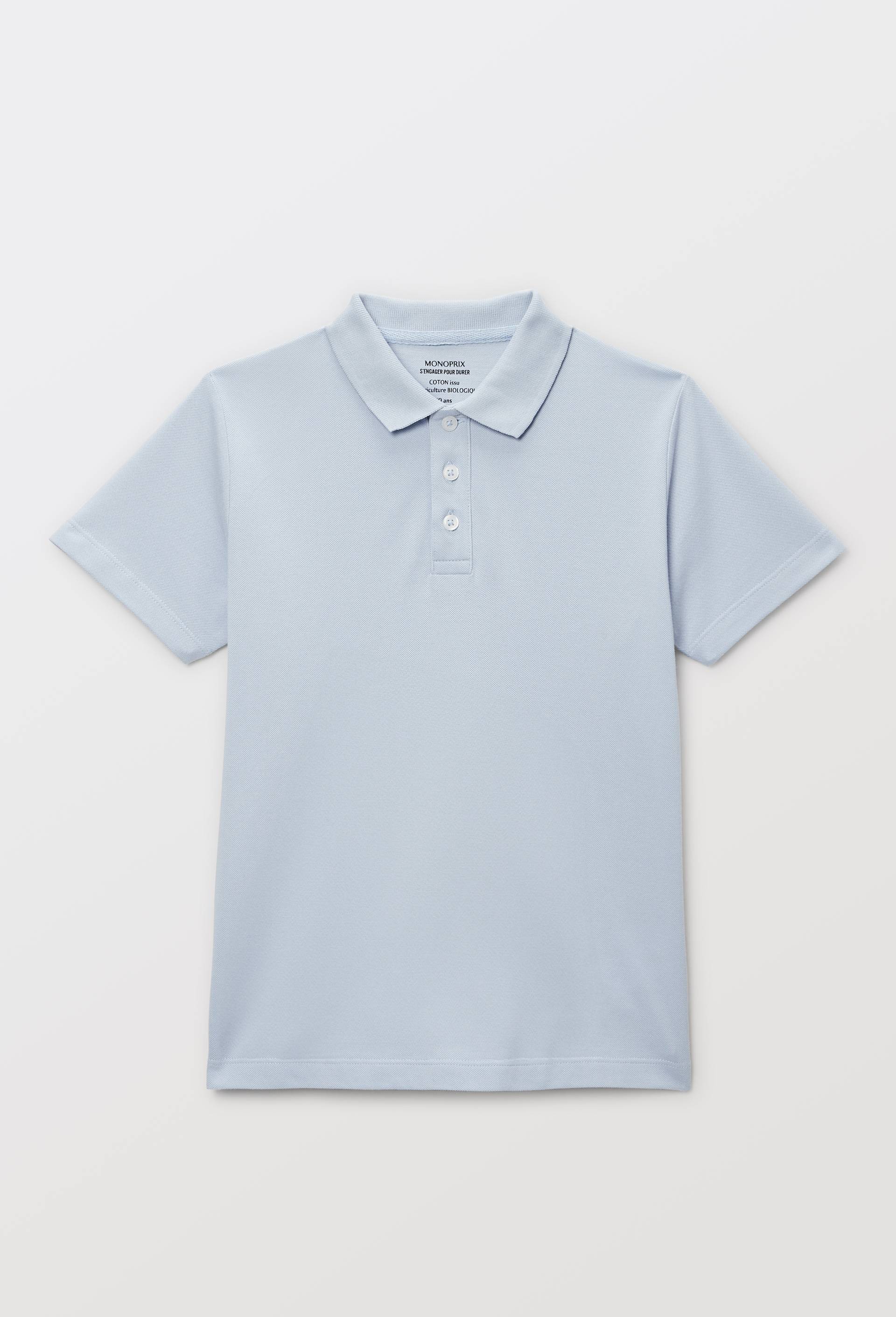 Polo manches courtes uni en coton BIO GOTS, Bleu clair, large image number 1