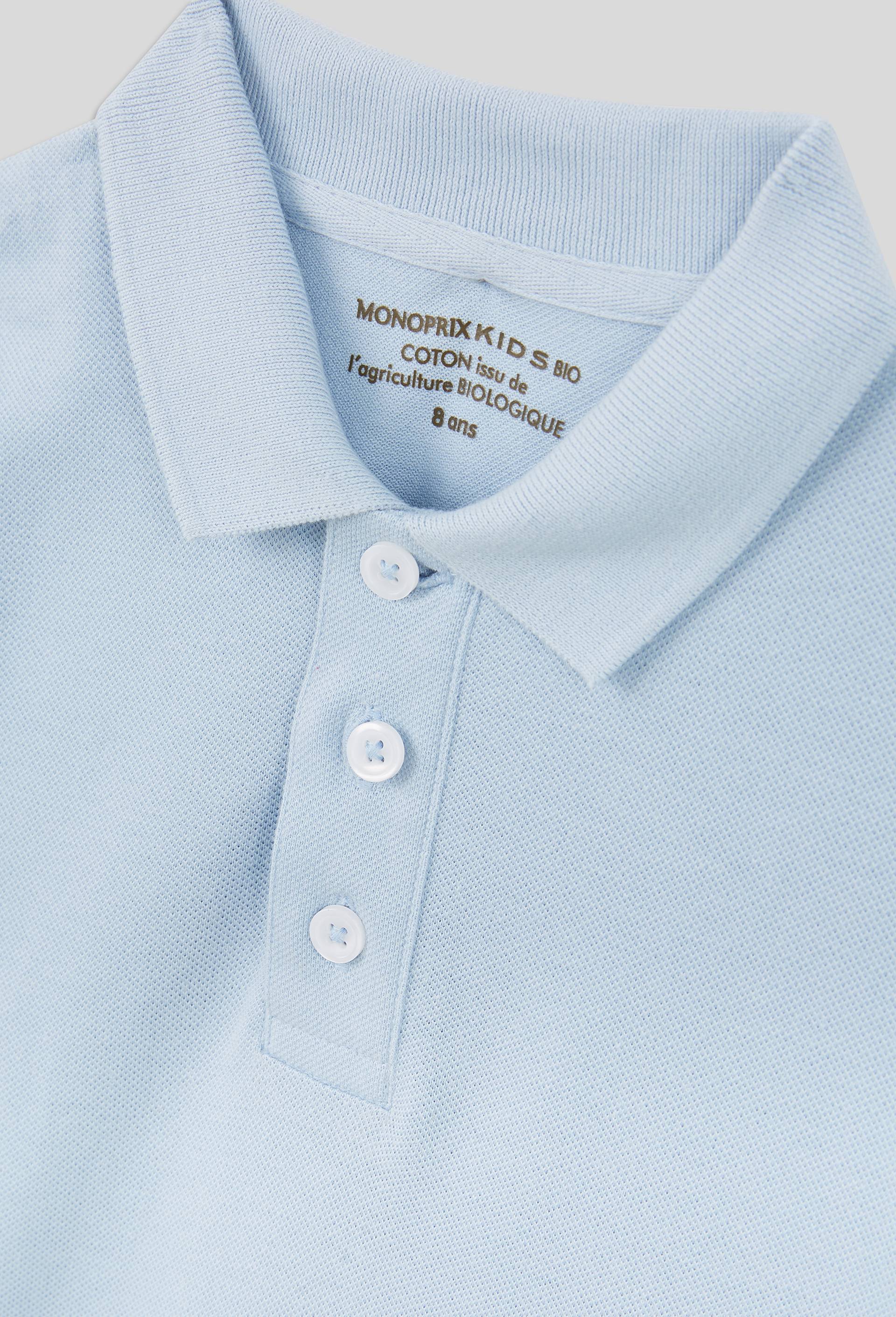 Polo manches courtes uni en coton BIO GOTS, Bleu clair, large image number 2
