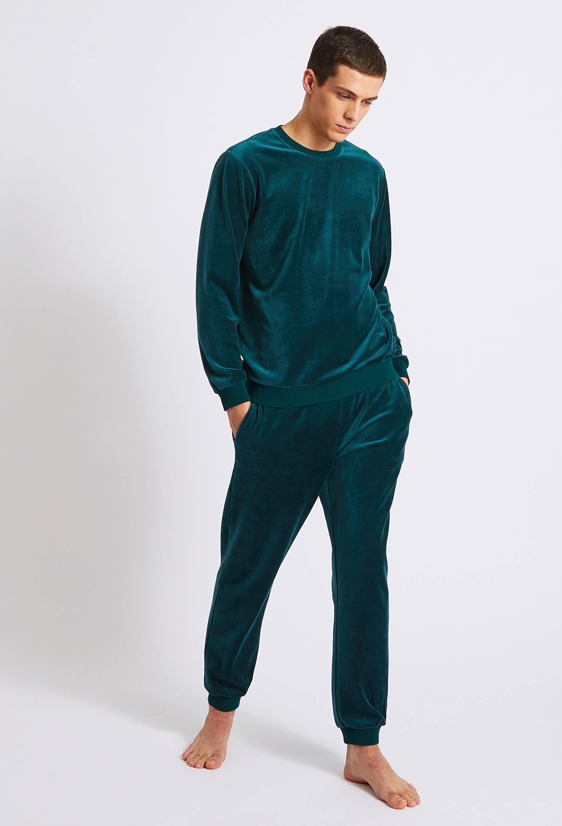 Ensemble de pyjama en velours, Vert fonc&eacute;, large image number 0