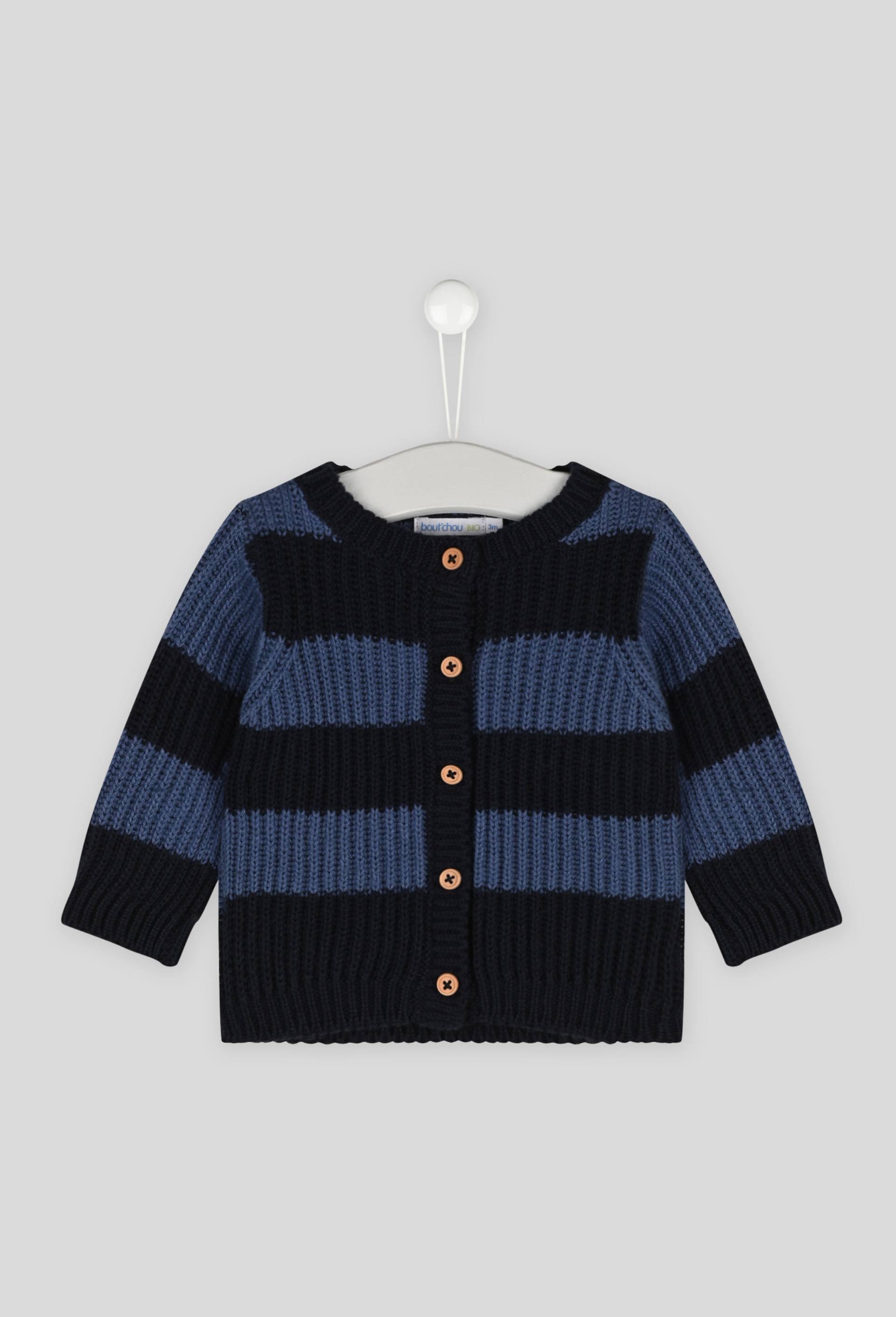 Cardigan rayé certifié Oeko-Tex, contenant de la laine, Bleu foncé, large image number 0