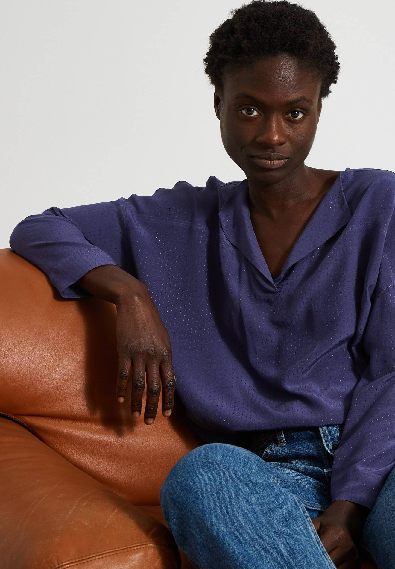 Blouse col en V, Violet, large image number 3