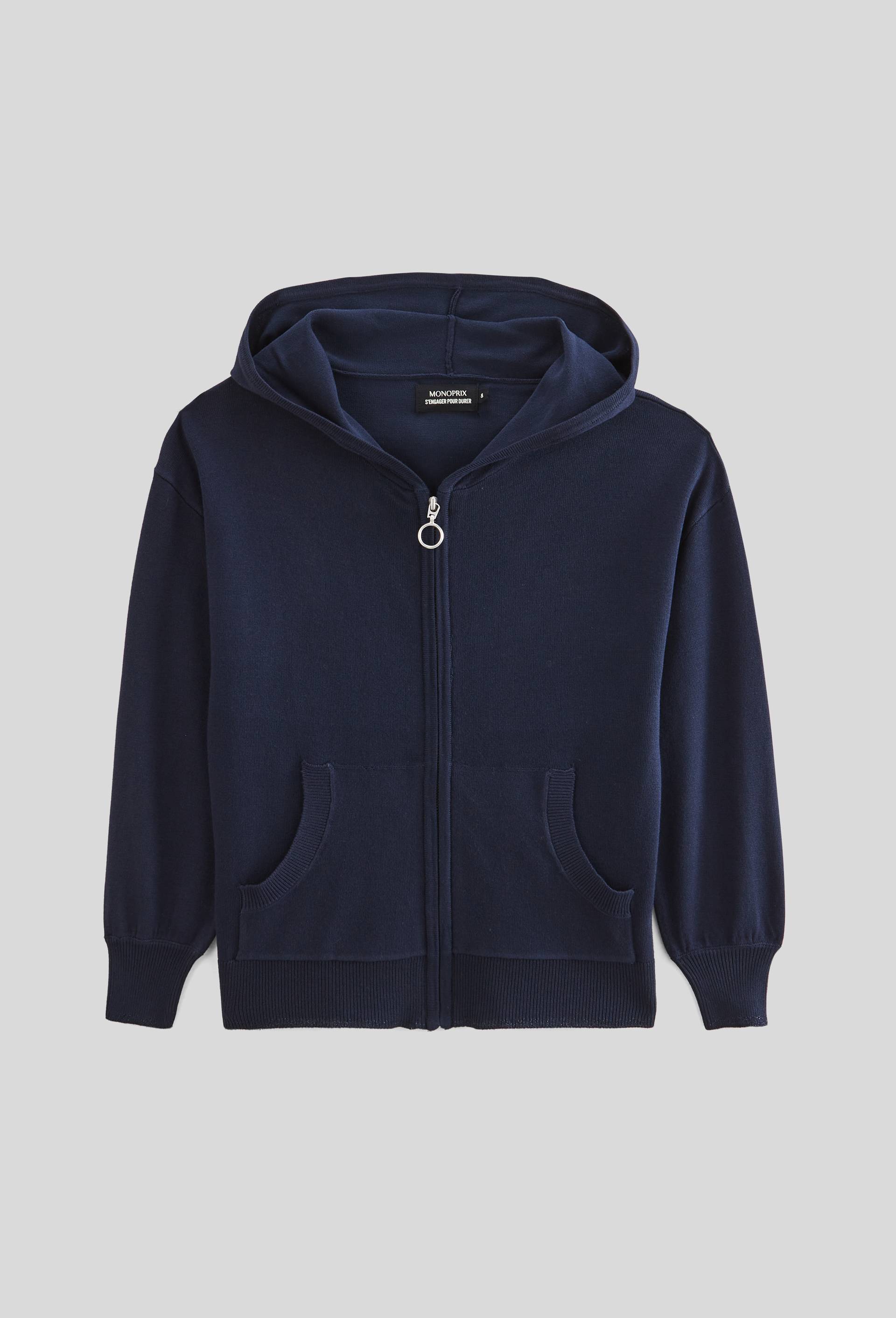 Cardigan zippé à capuche, Bleu foncé, large image number 0.0