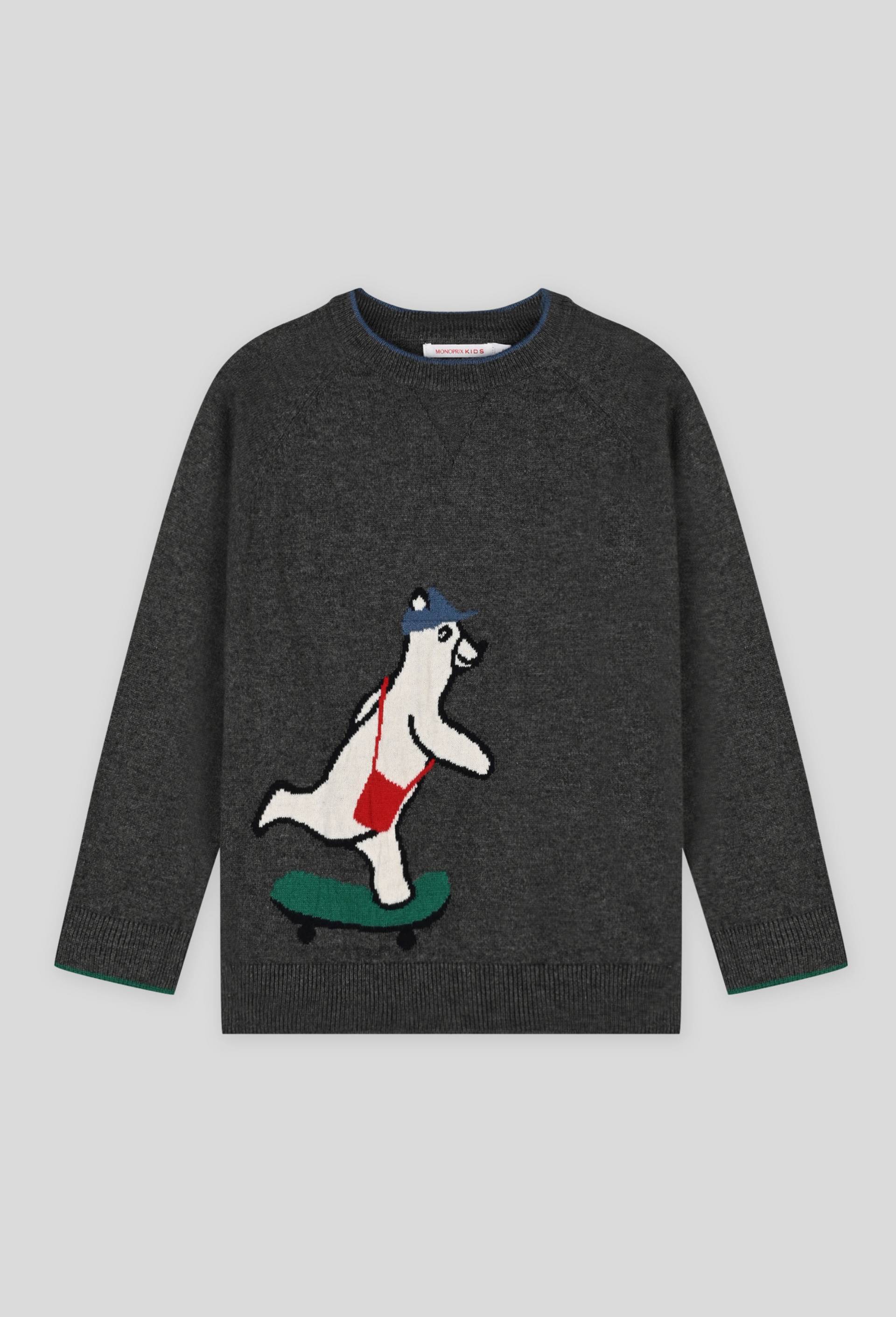 Pull intarsia certifi&eacute; Oeko-Tex, Gris, large image number 0