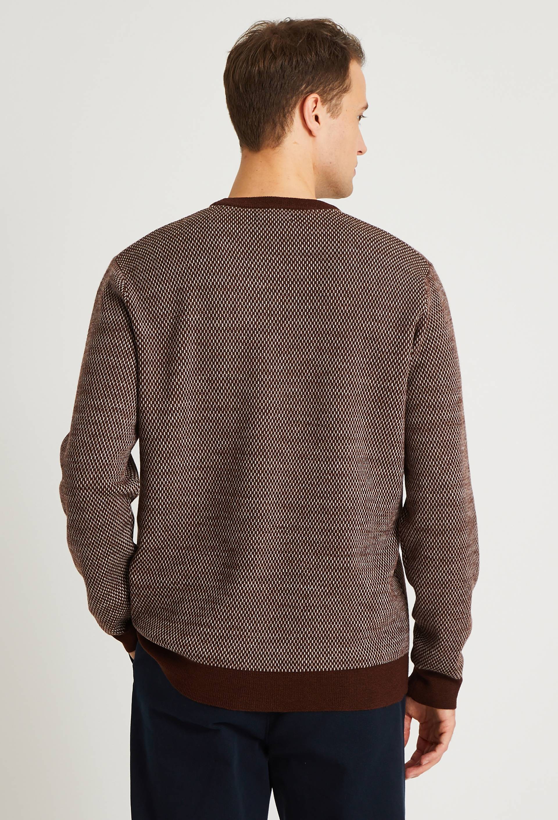 Pull col rond point fantaisie, en laine, Oeko-tex, Brun, large image number 1.0