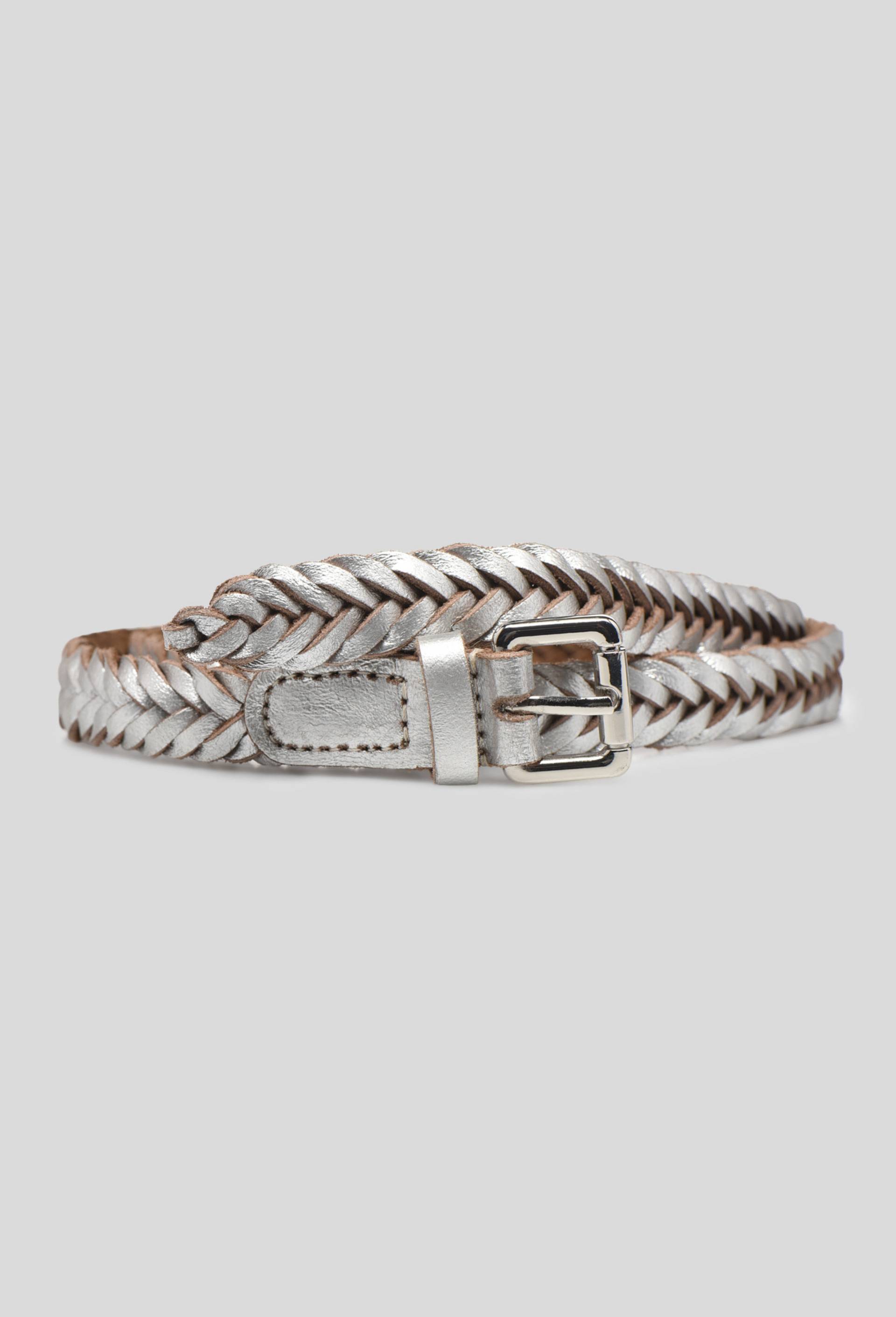 Ceinture en cuir tréssé 2cm, Argent, large image number 0.0