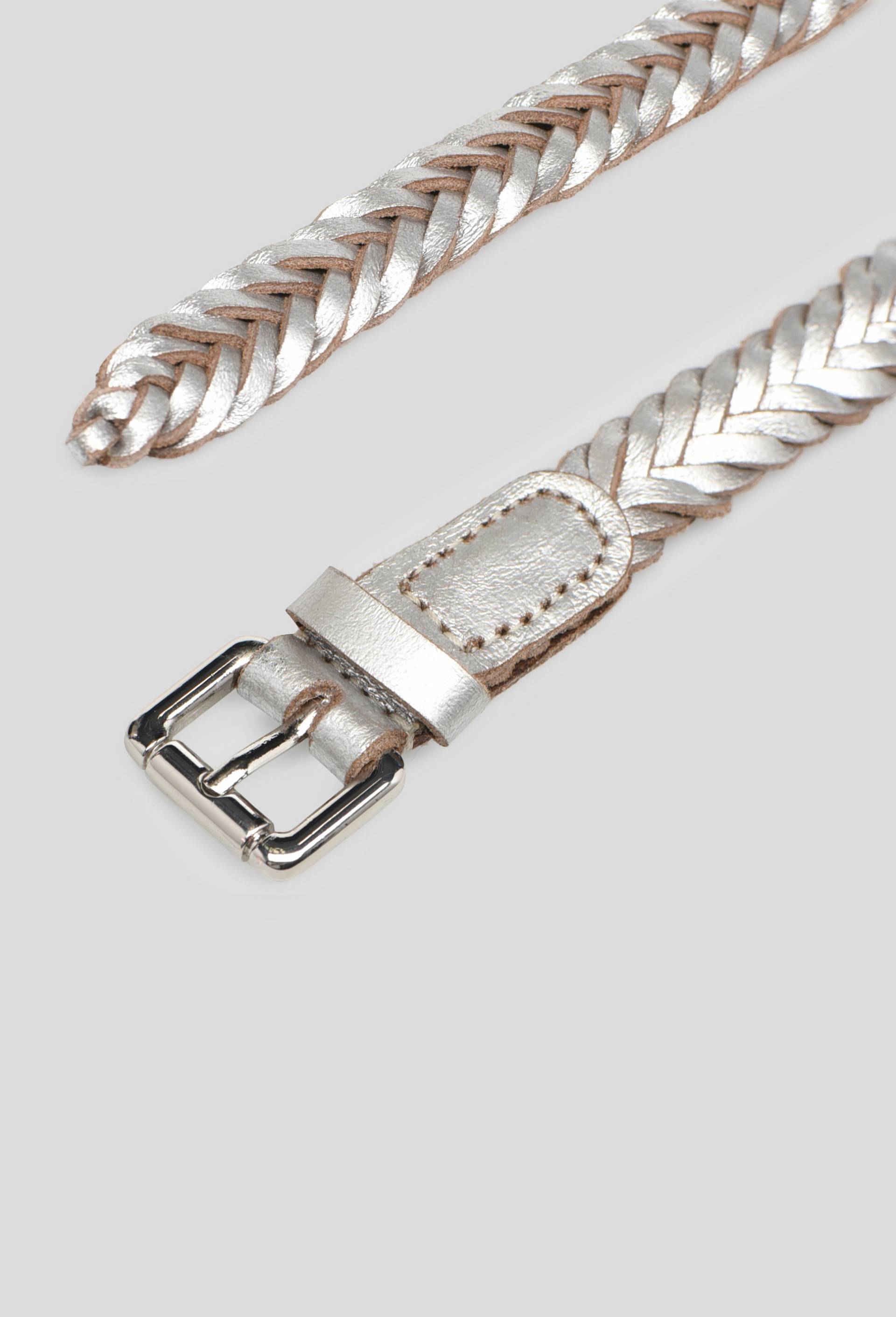 Ceinture en cuir tréssé 2cm, Argent, large image number 1