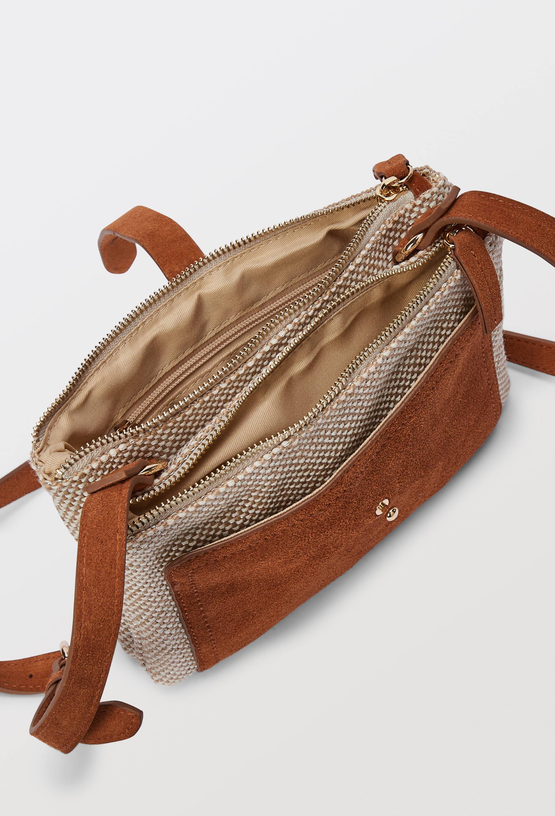 Sac porté travers double compartiment en jute lurex, Beige, large image number 2